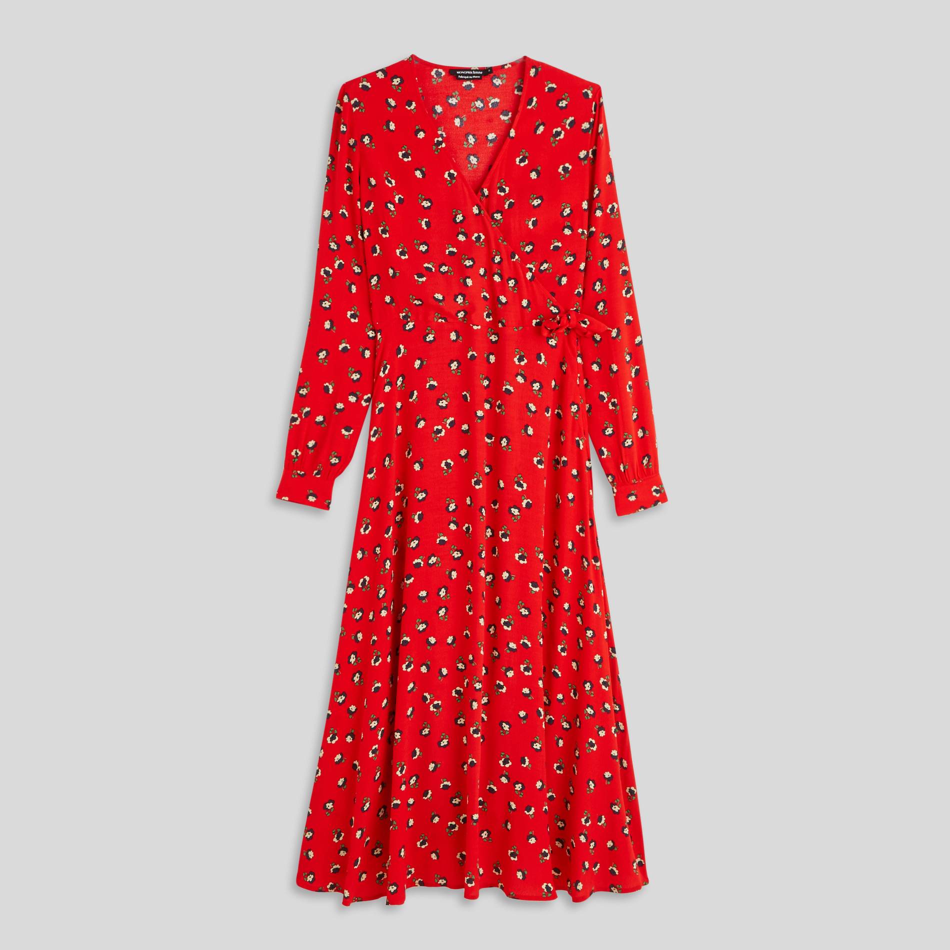 Robe longue cache-coeur imprimé floral, Rouge, large image number 2.0