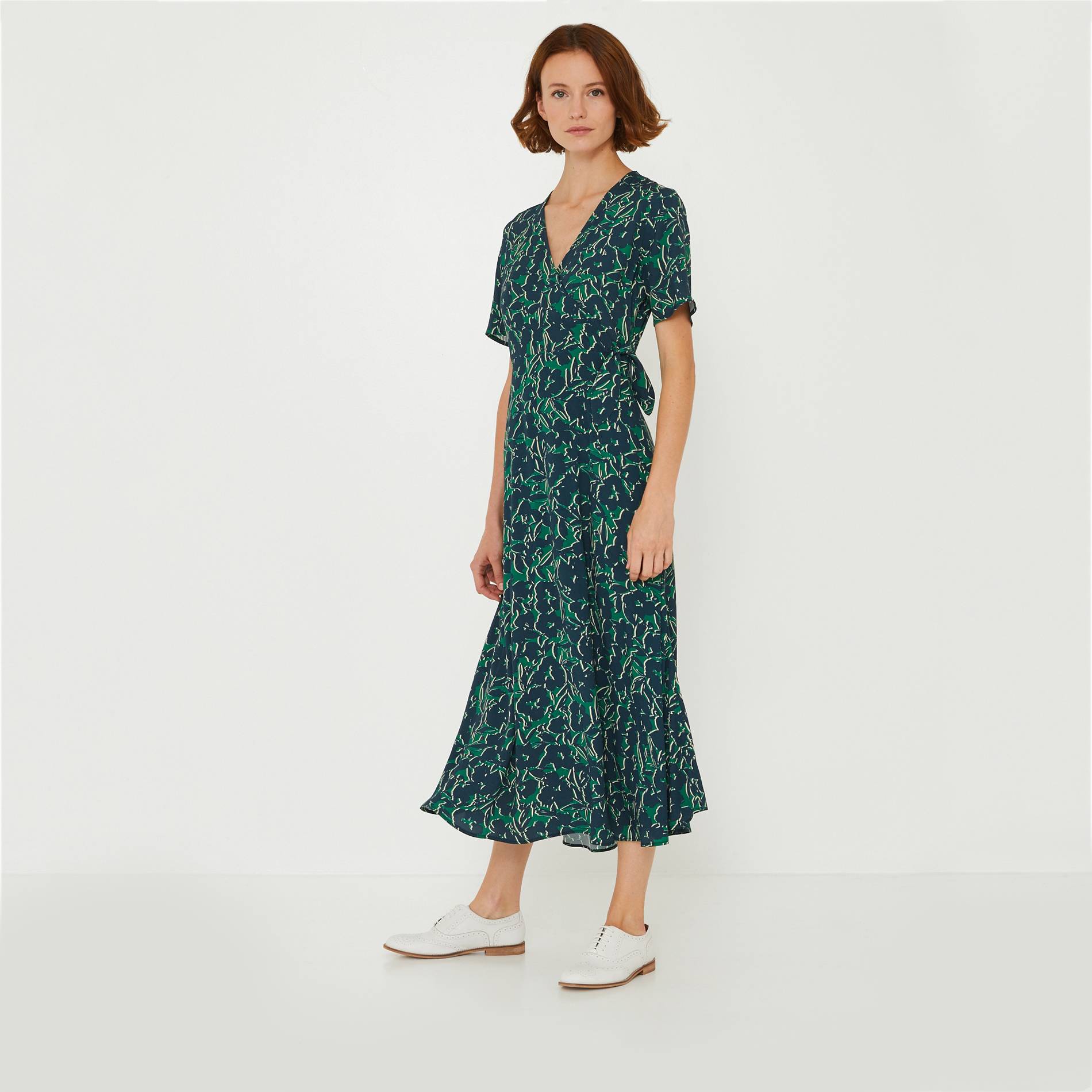Robe longue cache-coeur imprimé floral, Vert, large image number 0