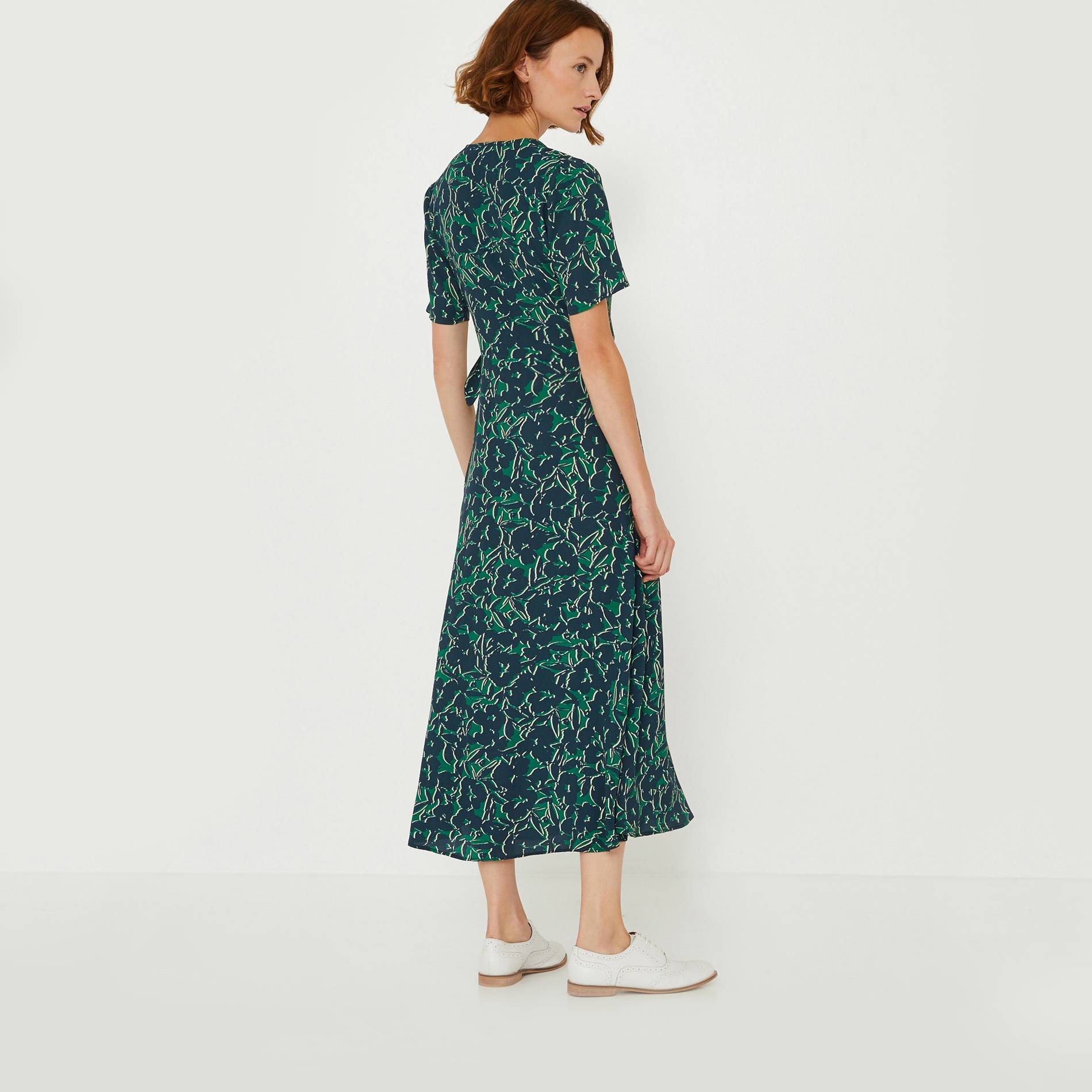 Robe longue cache-coeur imprimé floral, Vert, large image number 1