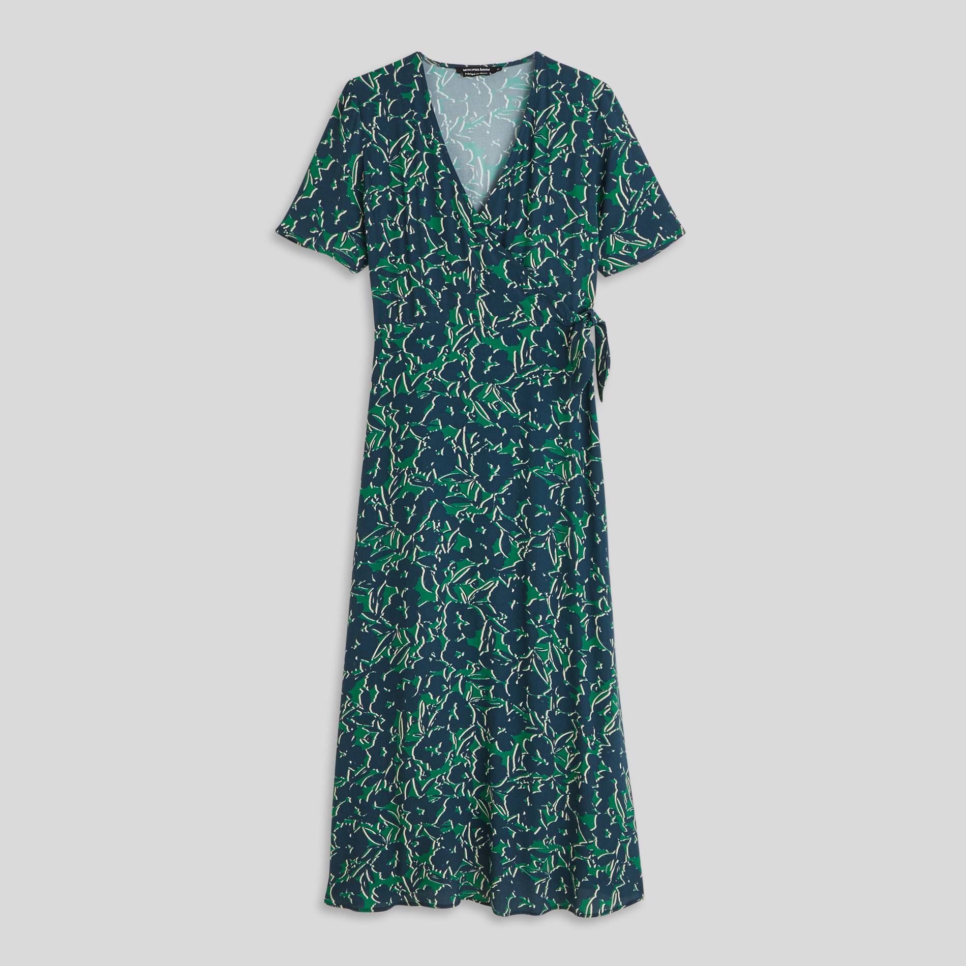 Robe longue cache-coeur imprimé floral, Vert, large image number 2
