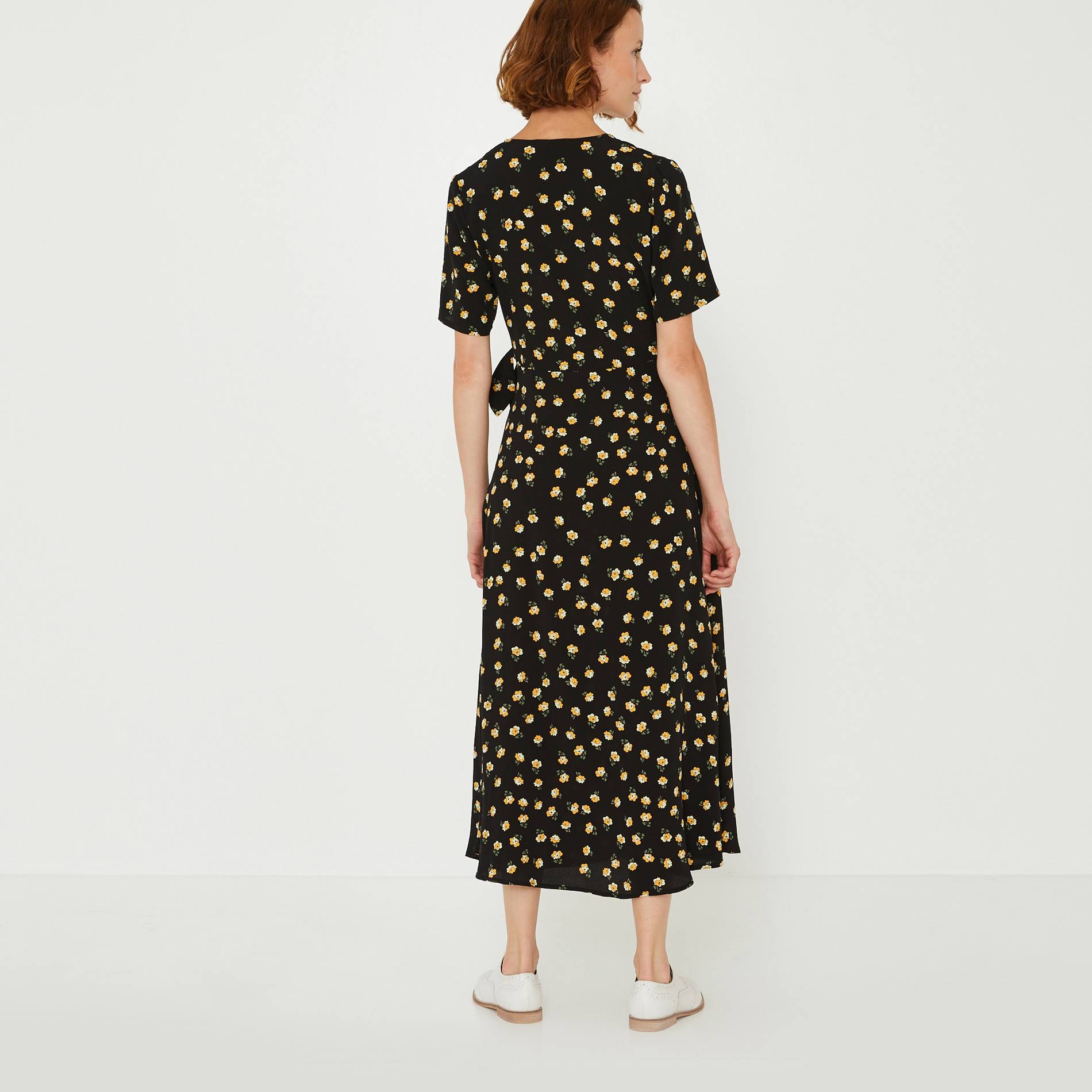 Robe longue cache-coeur imprimé floral, Noir, large image number 1
