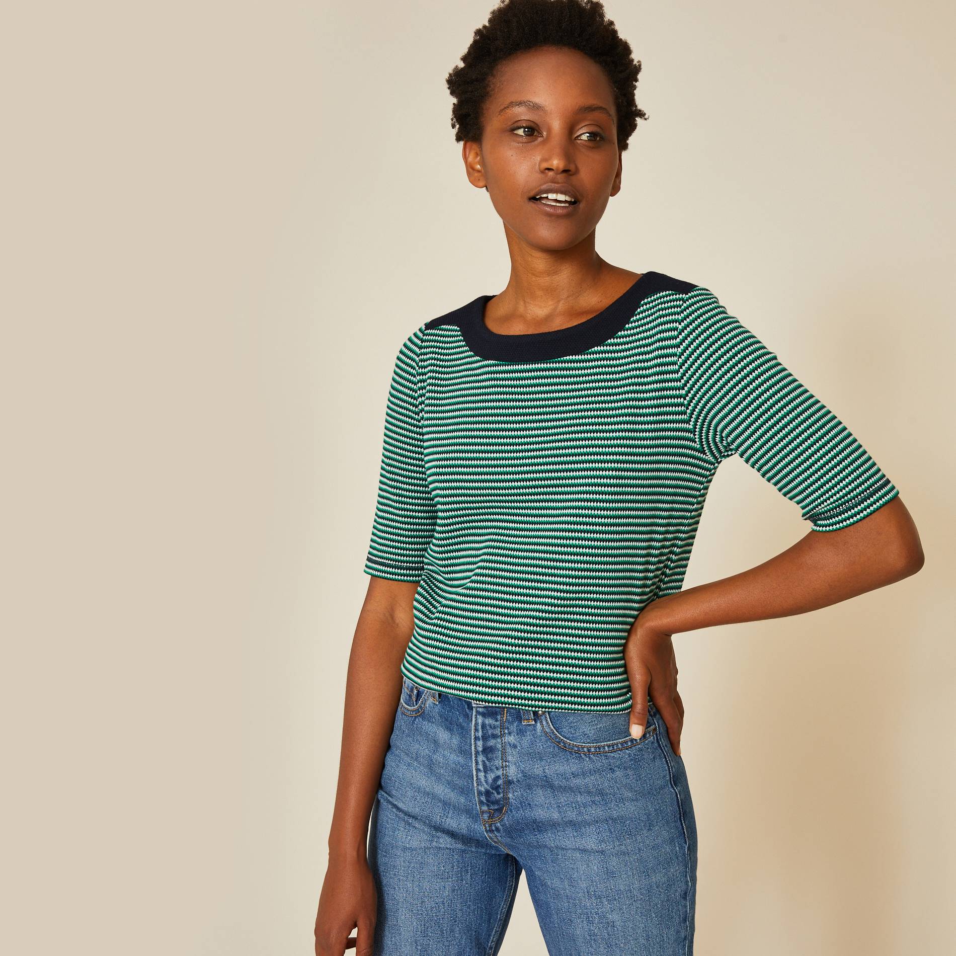 T-shirt jacquard manches courtes, Vert, large image number 0