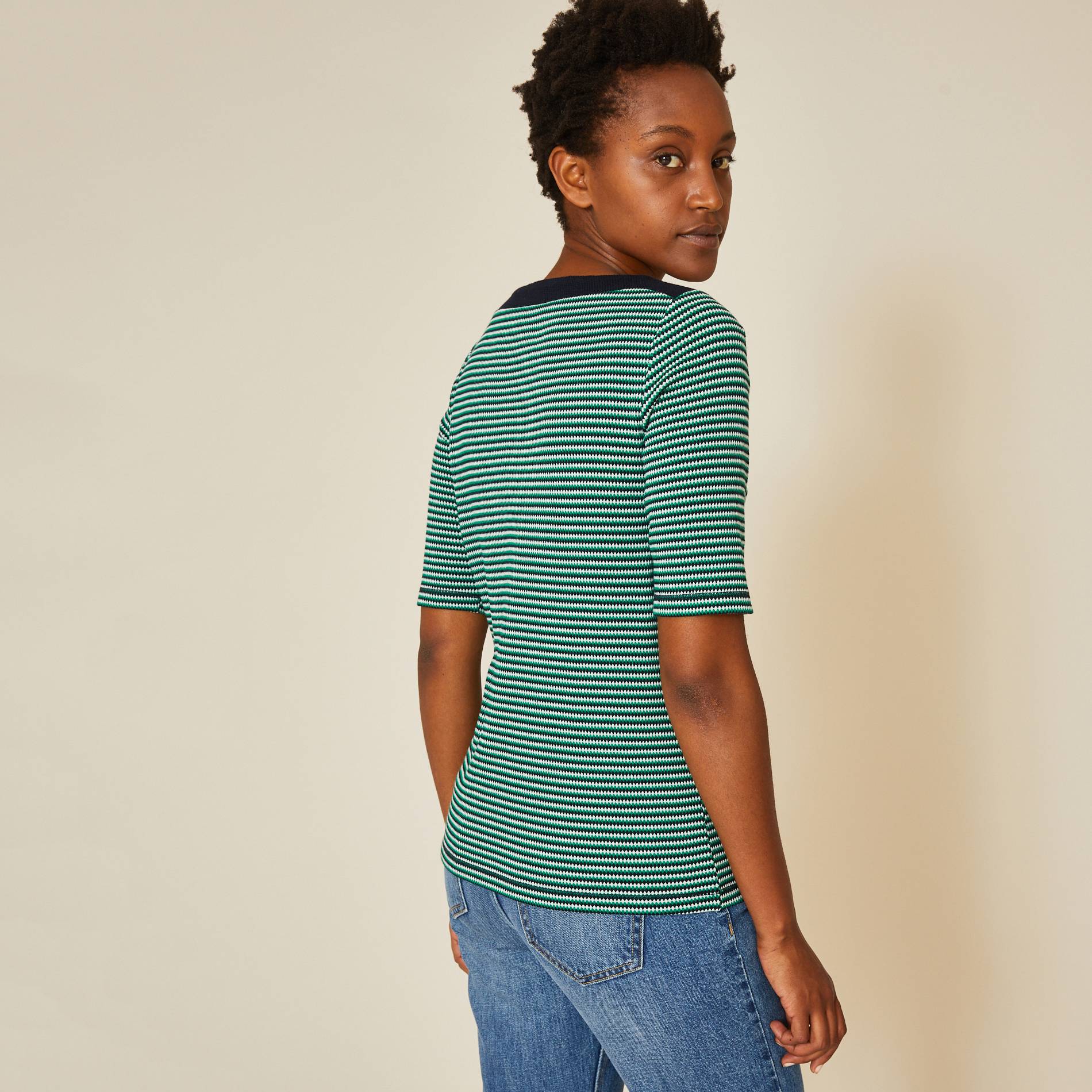 T-shirt jacquard manches courtes, Vert, large image number 1