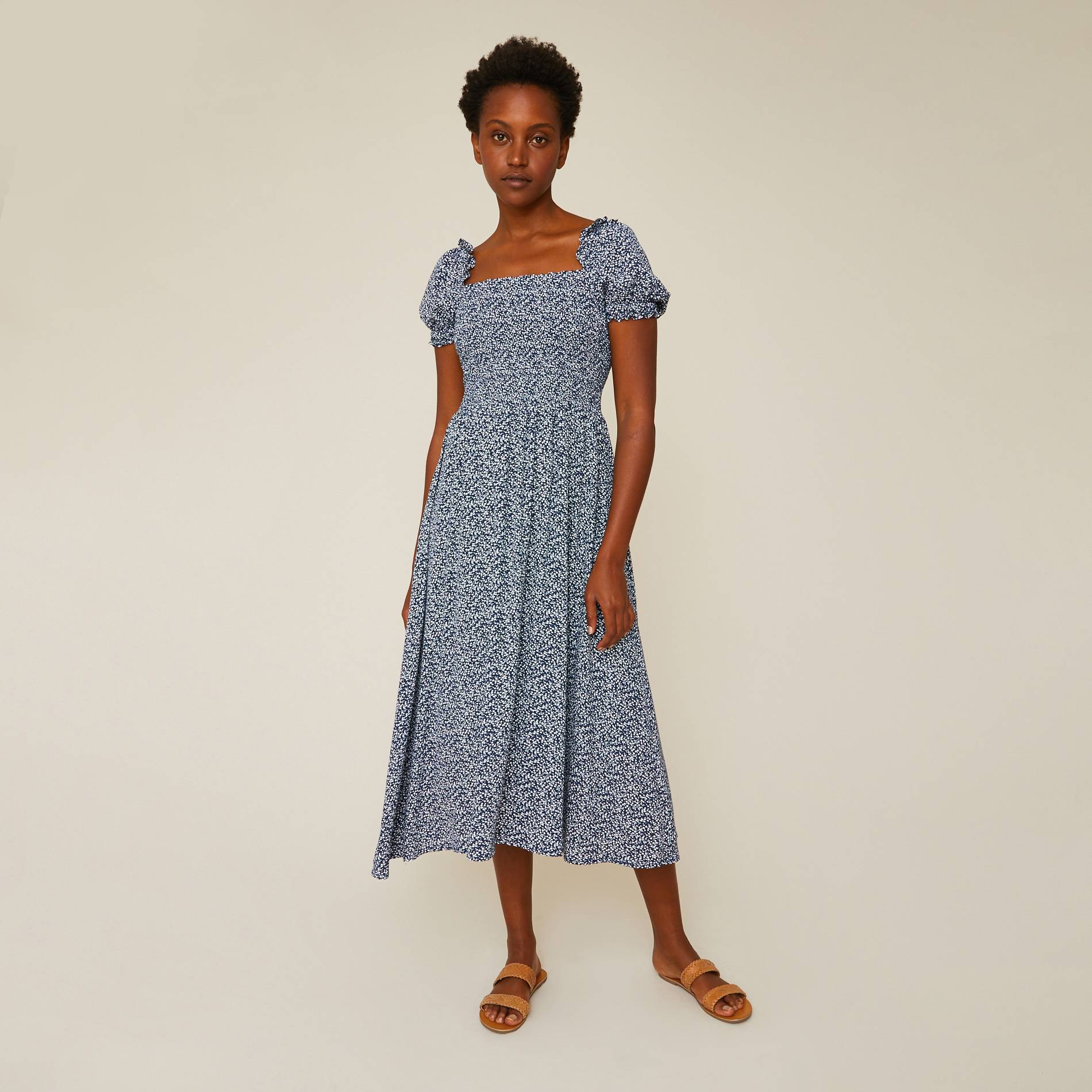 Robe smockée imprimé floral, Indigo, large image number 0.0
