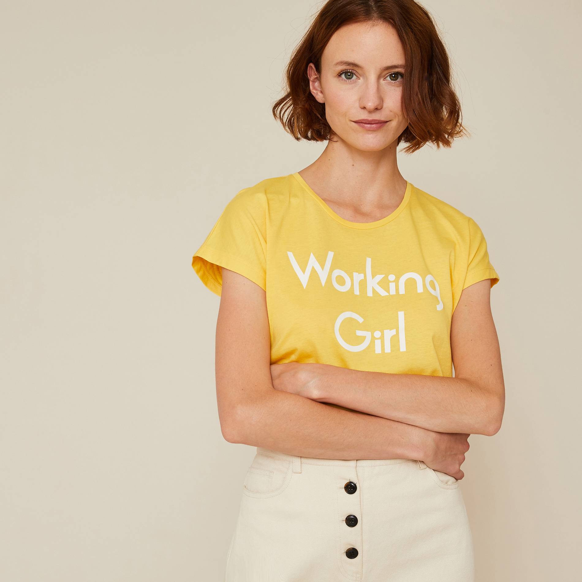 T-shirt à message en coton BIO, Jaune, large image number 0.0