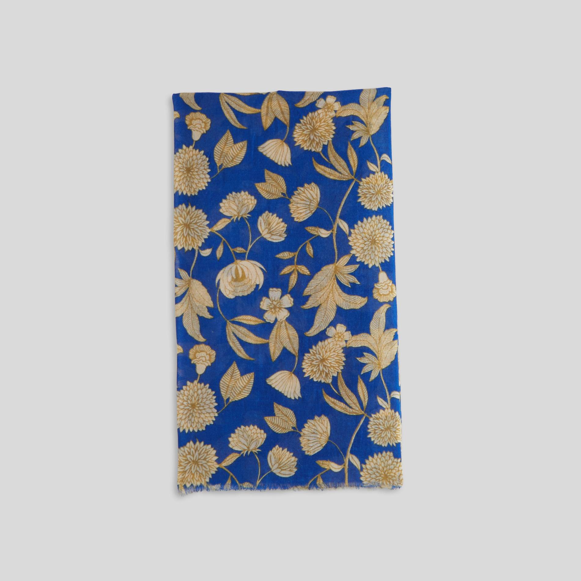 Etole en laine imprimé fleuri, Indigo, large image number 1.0