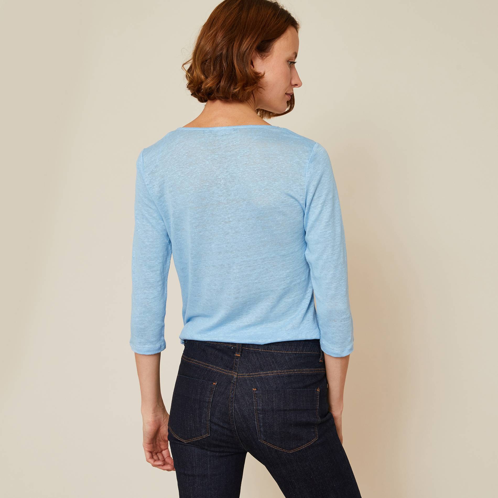 T-shirt en lin effet brillant, Bleu, large image number 1