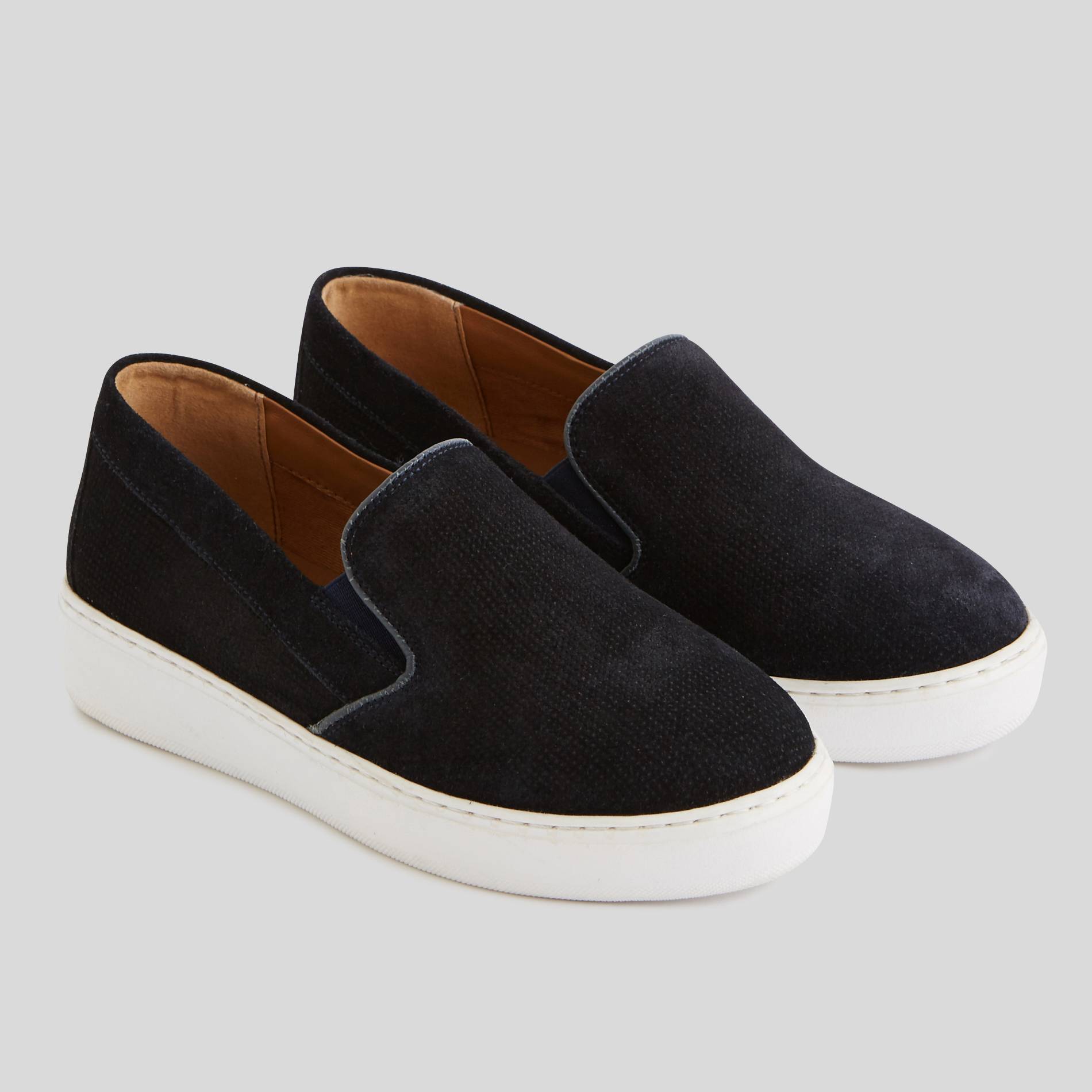 Slipper en cuir perforé, Bleu marine, large image number 1
