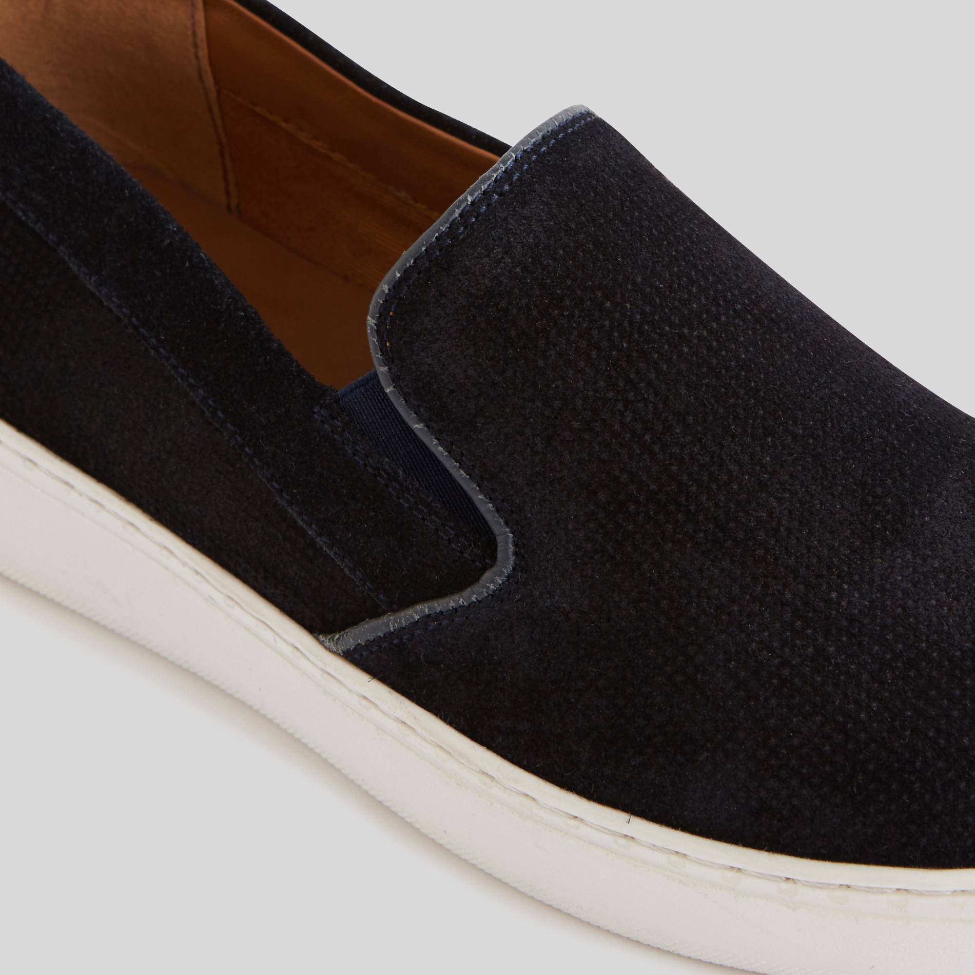 Slipper en cuir perforé, Bleu marine, large image number 2