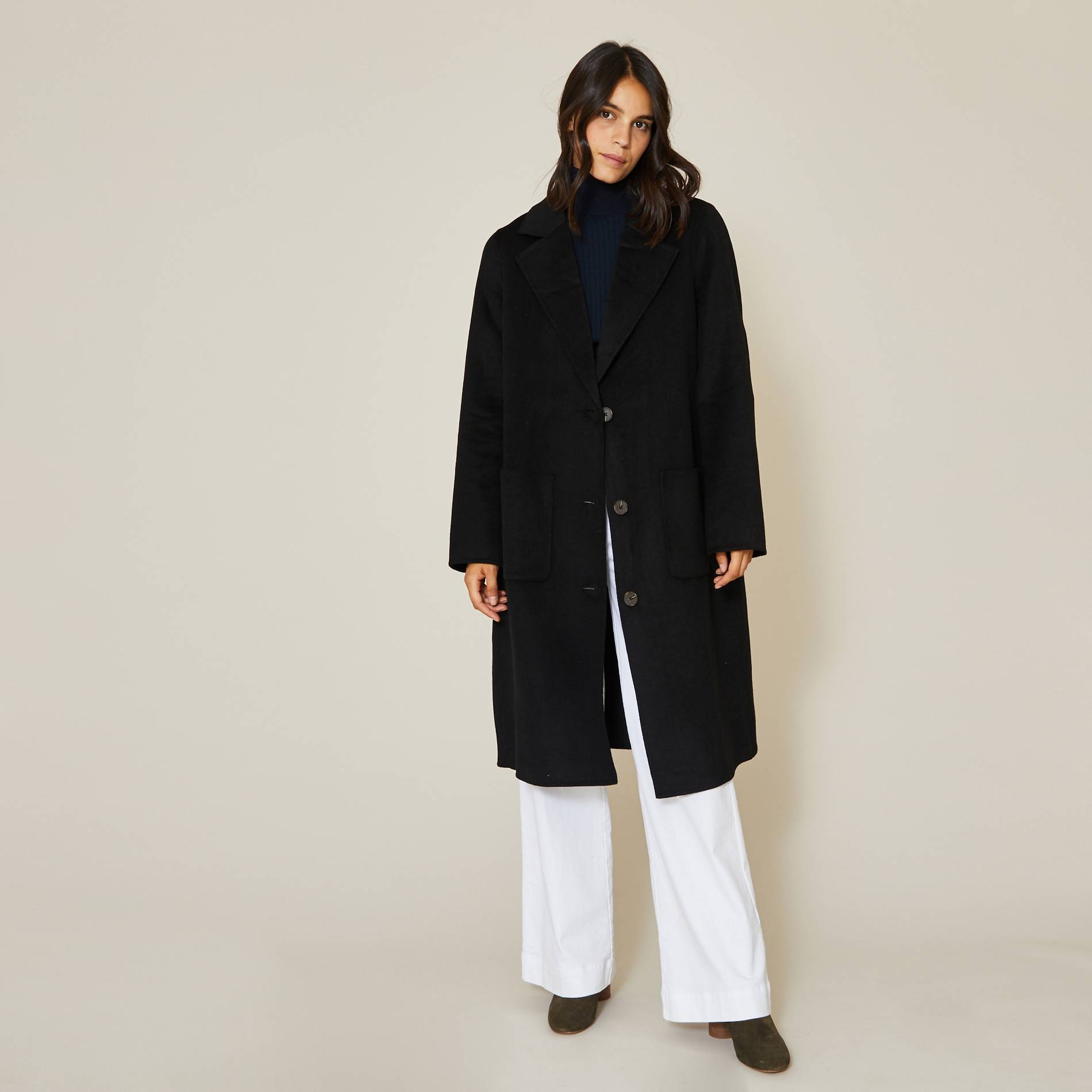 Manteau en laine double face, Noir, large image number 0