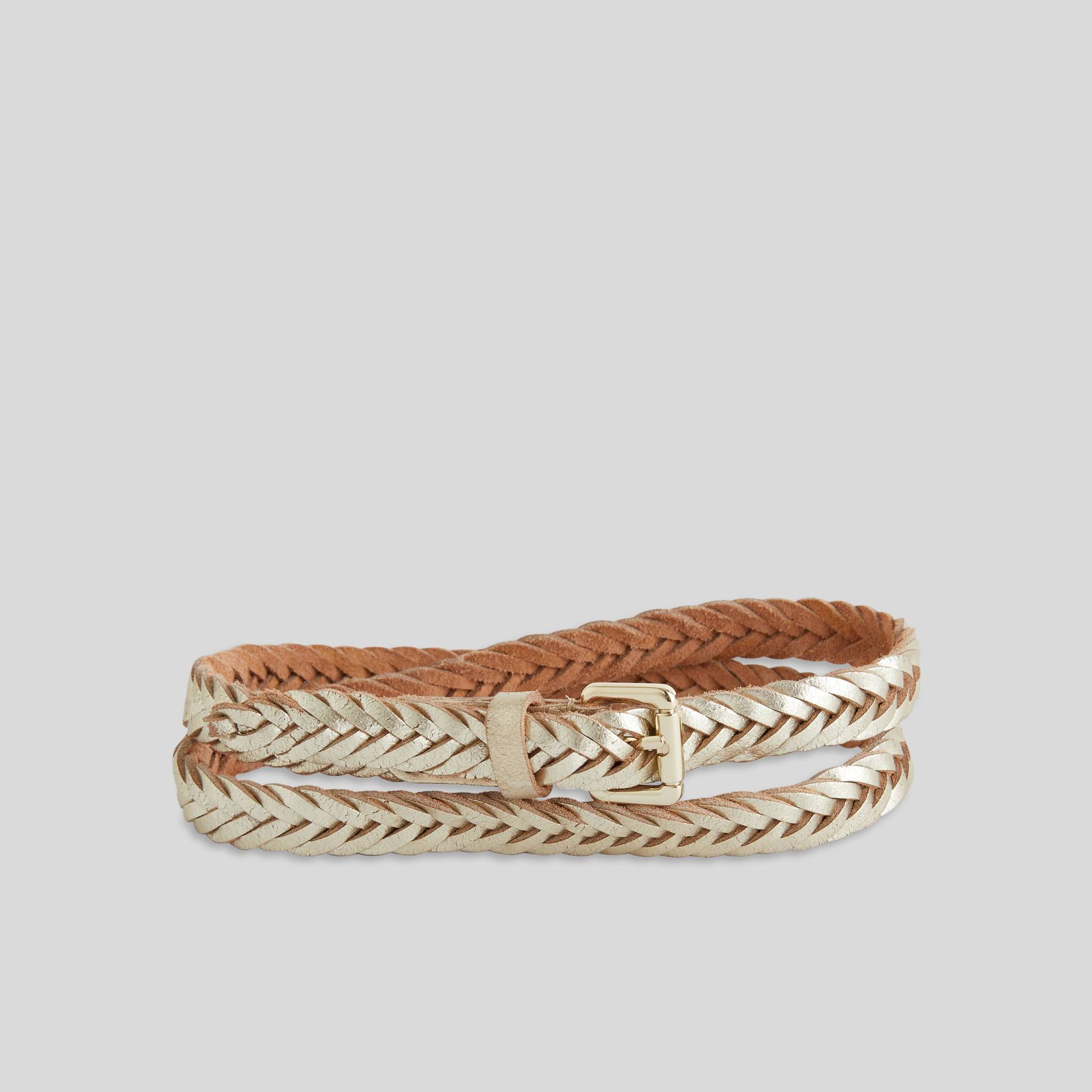 Ceinture en cuir tressé 2 cm, Or, large image number 0.0