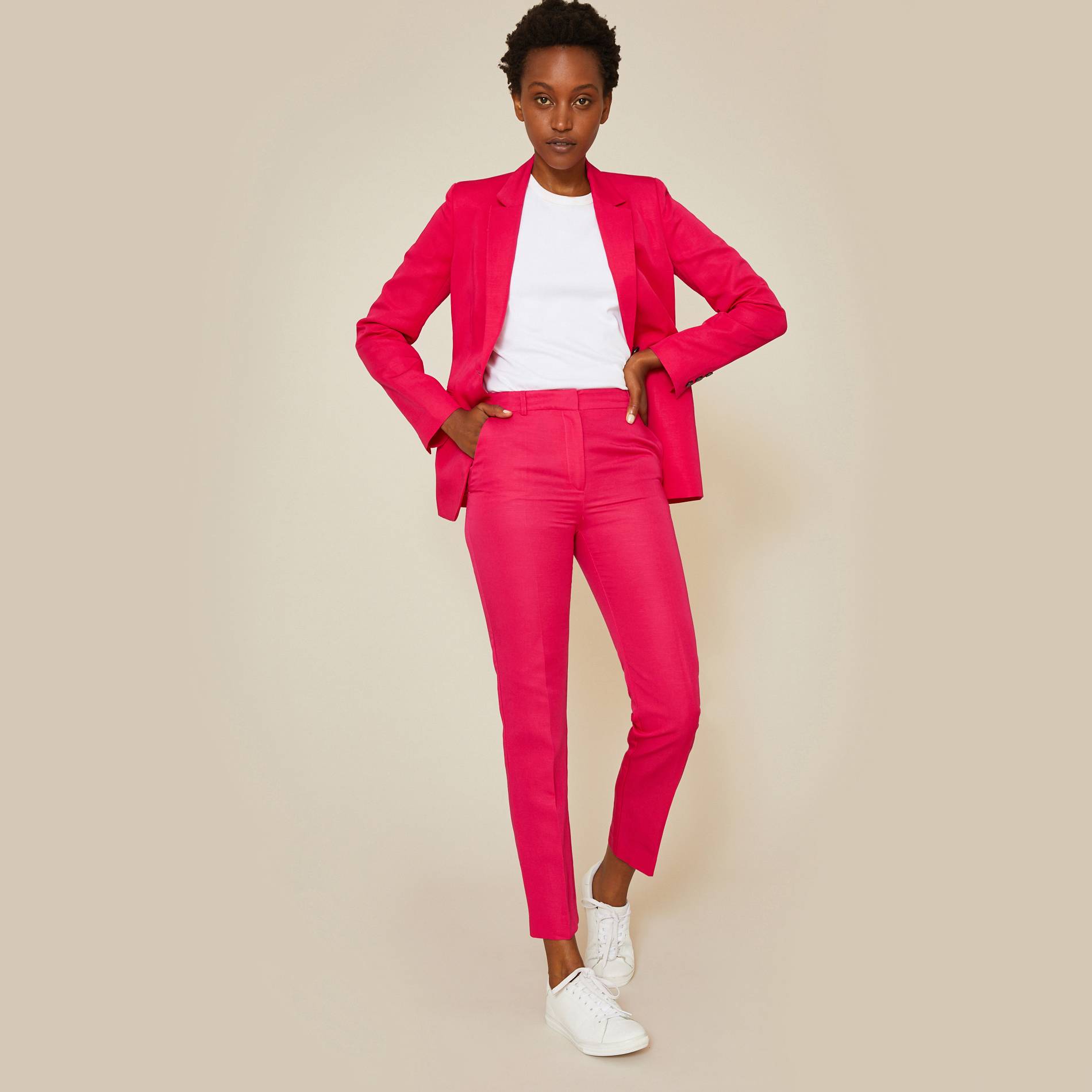 Pantalon pli cassé en lin, Fuchsia, large image number 0