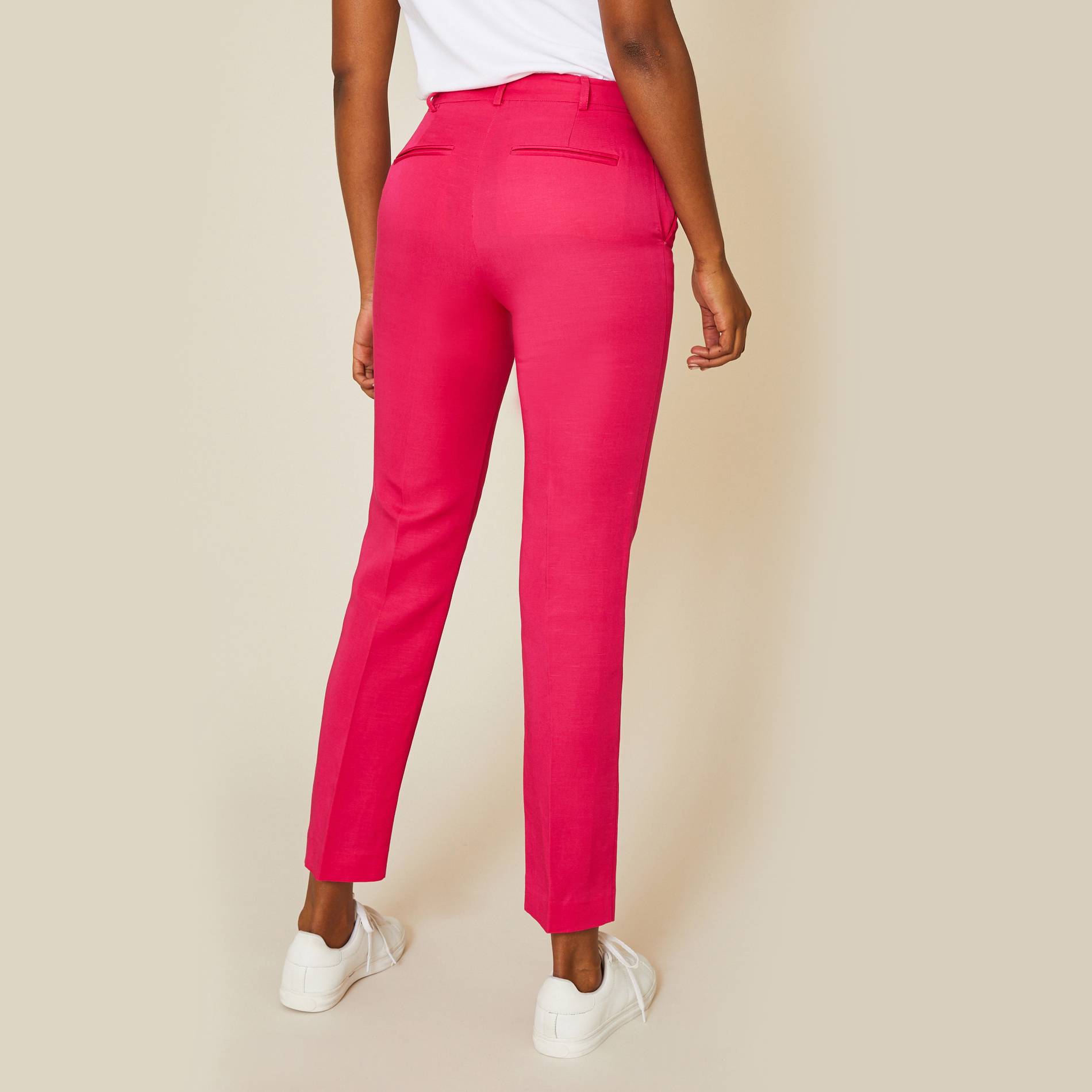 Pantalon pli cassé en lin, Fuchsia, large image number 1.0