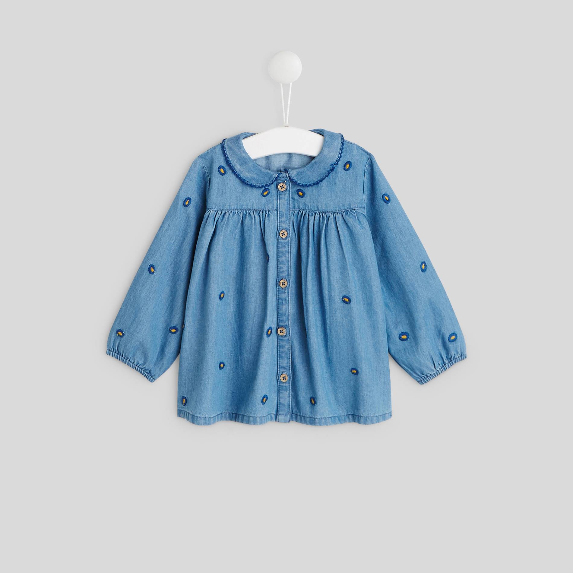 Blouse col brodé, Bleu gris, large image number 0.0