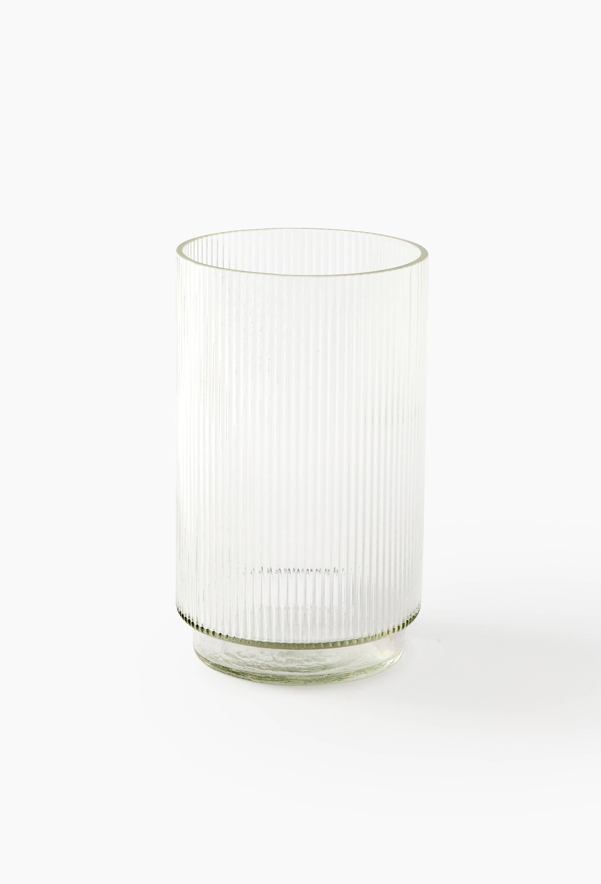 Vase droit stri&eacute;, 15xH25cm, en verre, Transparent, large image number 0