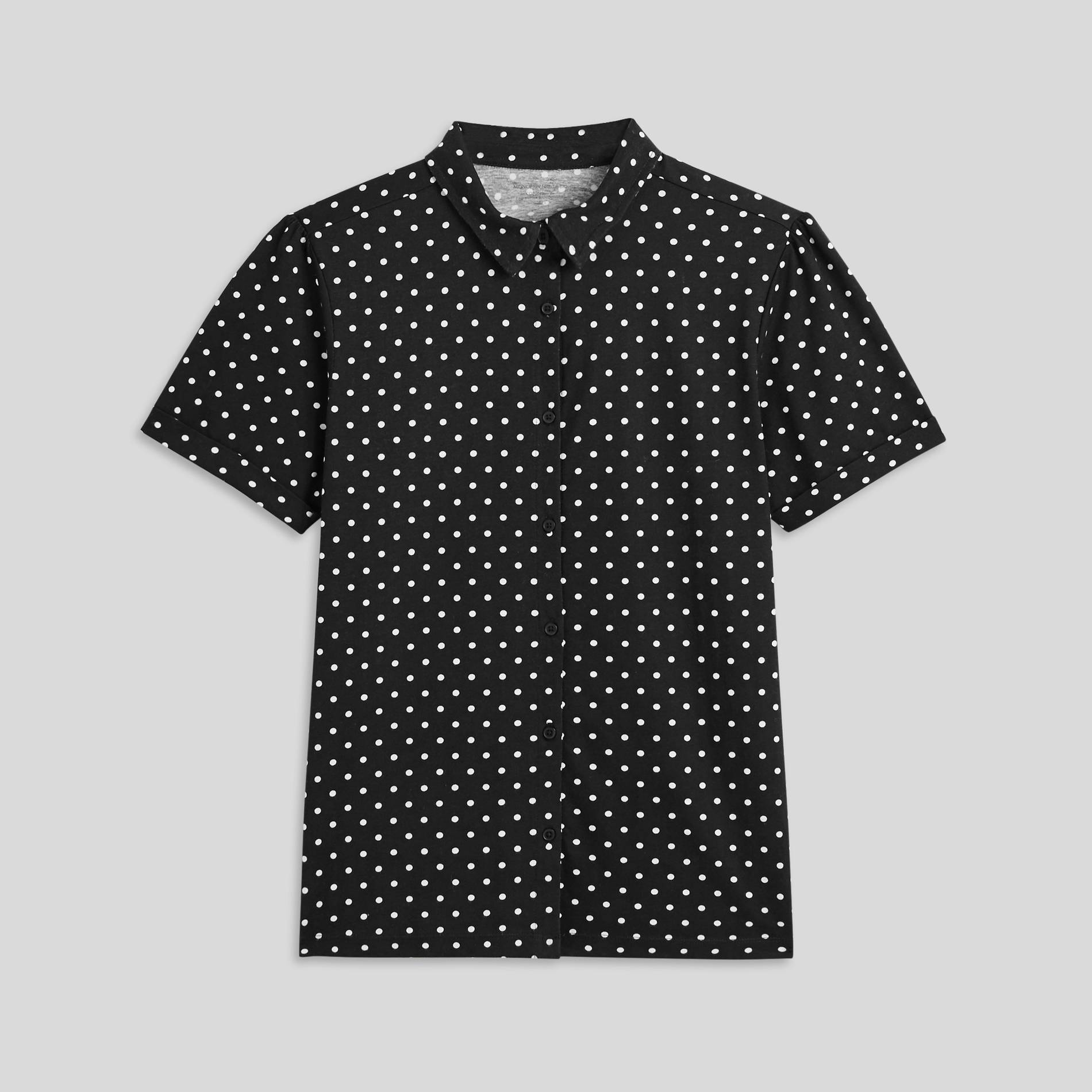 T-shirt chemise à pois en coton BIO, Noir, large image number 2