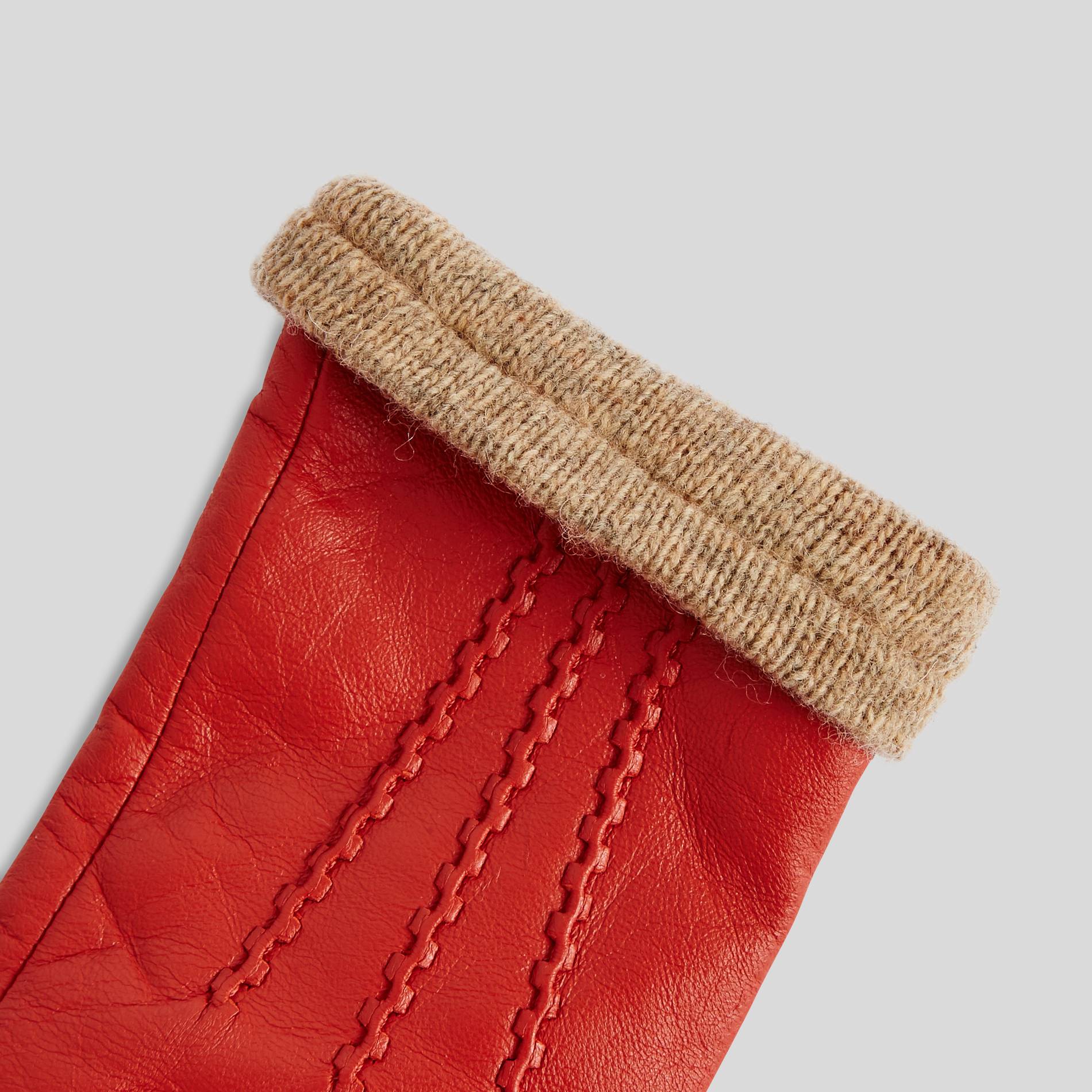 Gants en cuir détails surpiqûres, Rouge cuit, large image number 1