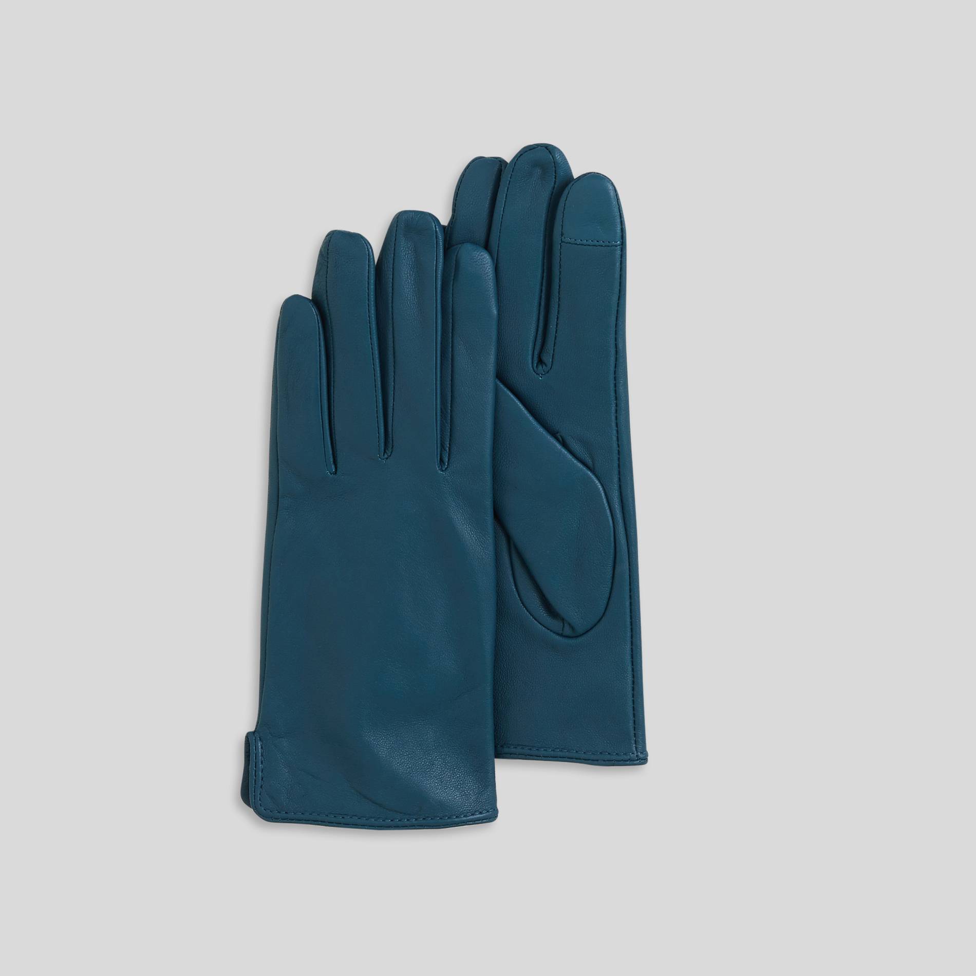 Gants en cuir unis, Bleu canard, large image number 0.0