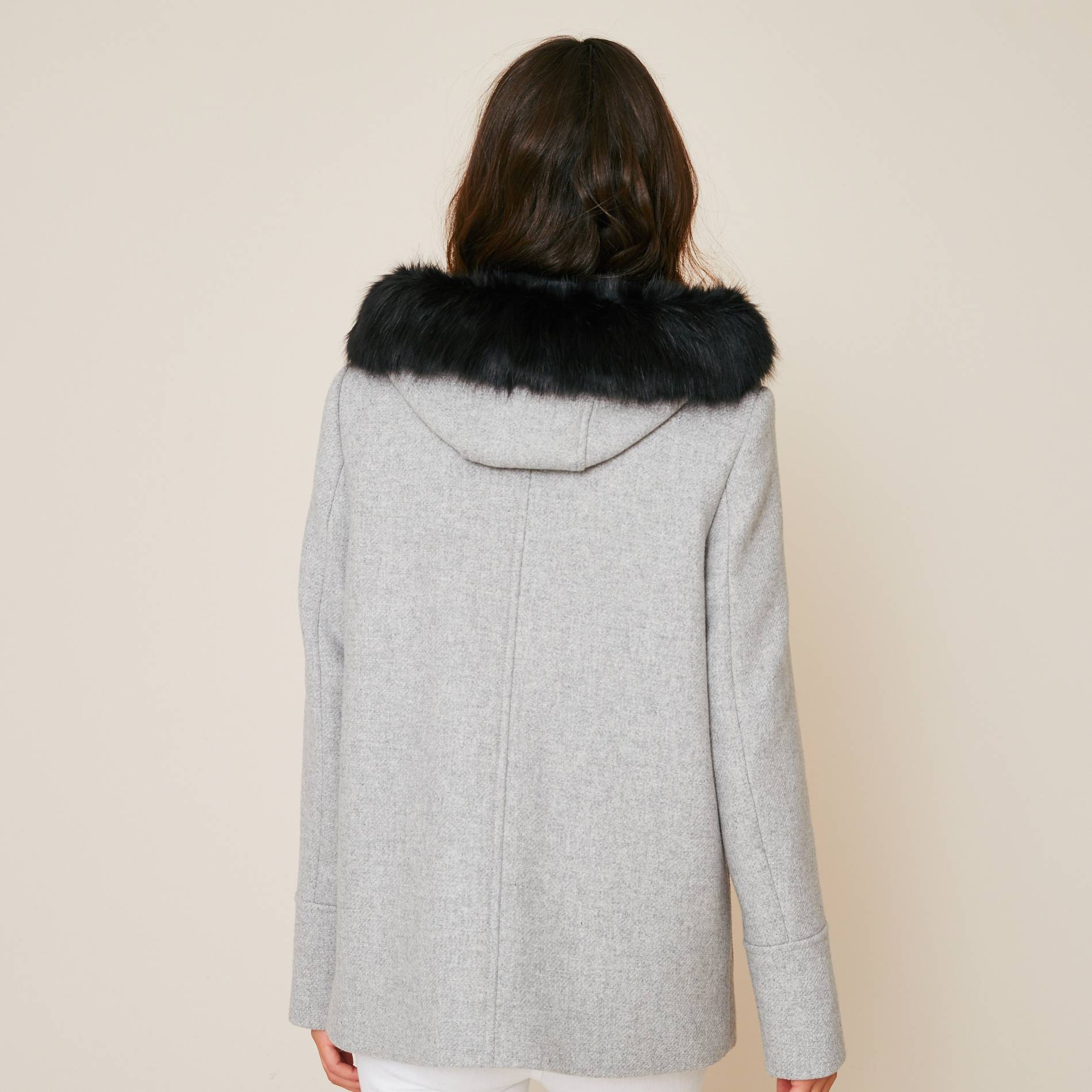 Manteau à capuche fausse fourrure, Gris clair, large image number 1.0