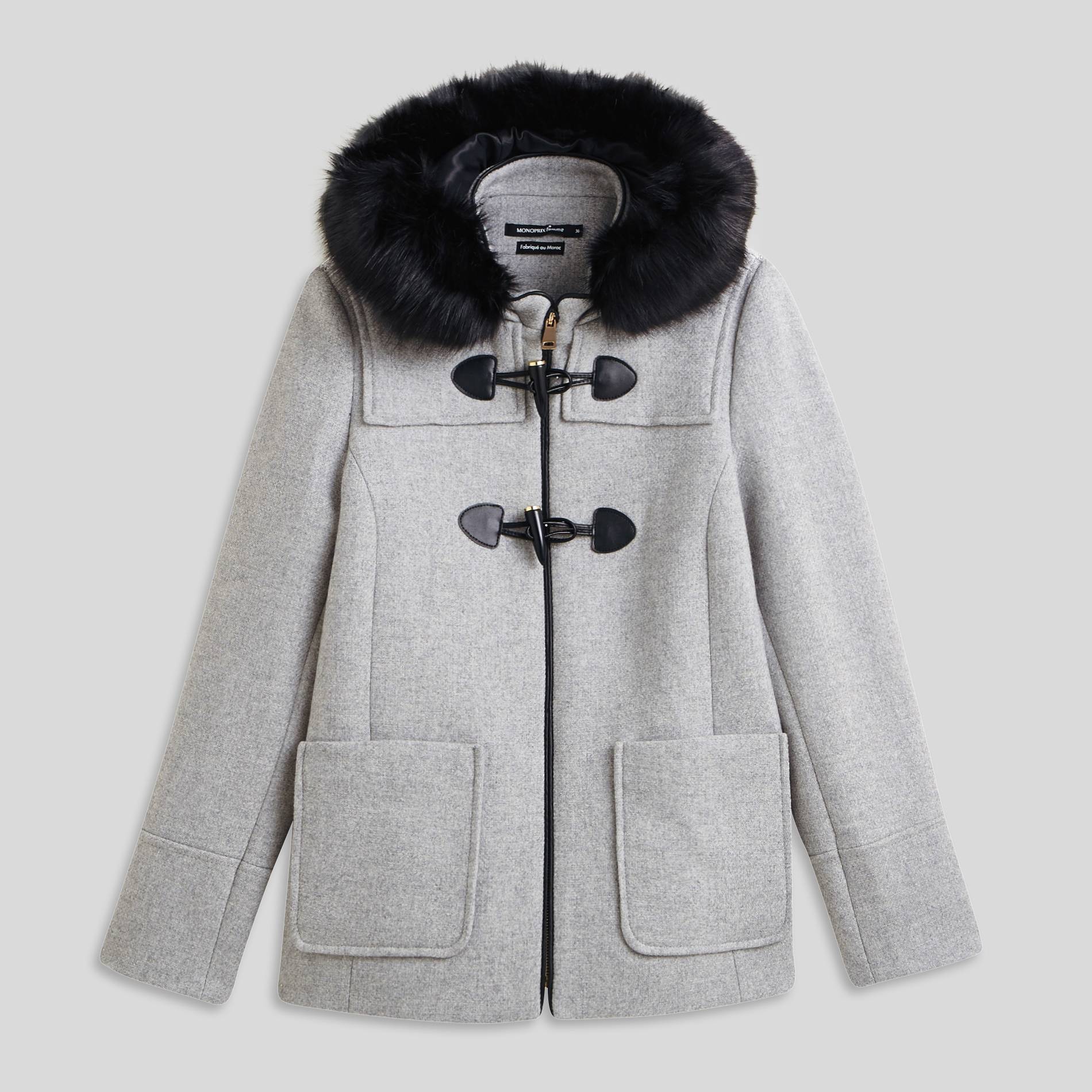 Manteau à capuche fausse fourrure, Gris clair, large image number 2