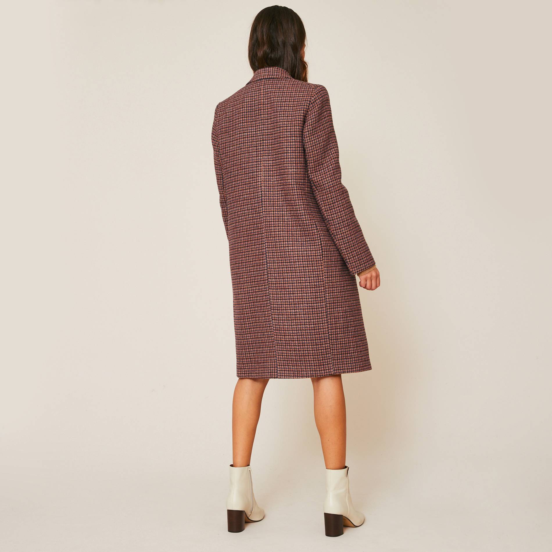 Manteau en laine à motif pied de poule, Bois de rose, large image number 1