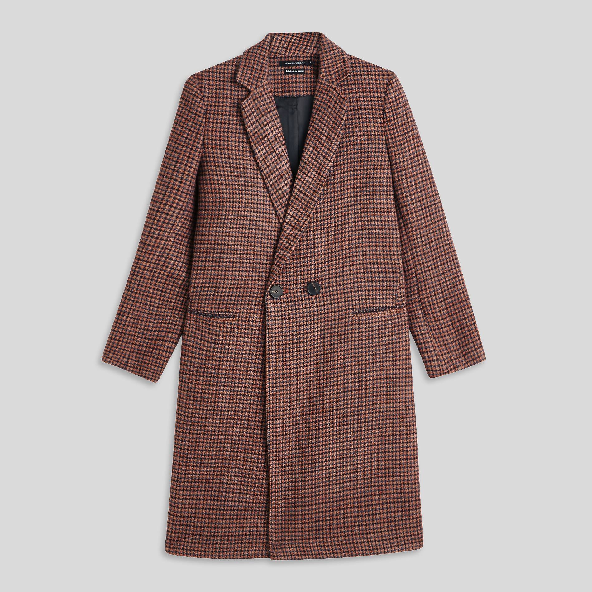 Manteau en laine à motif pied de poule, Bois de rose, large image number 2