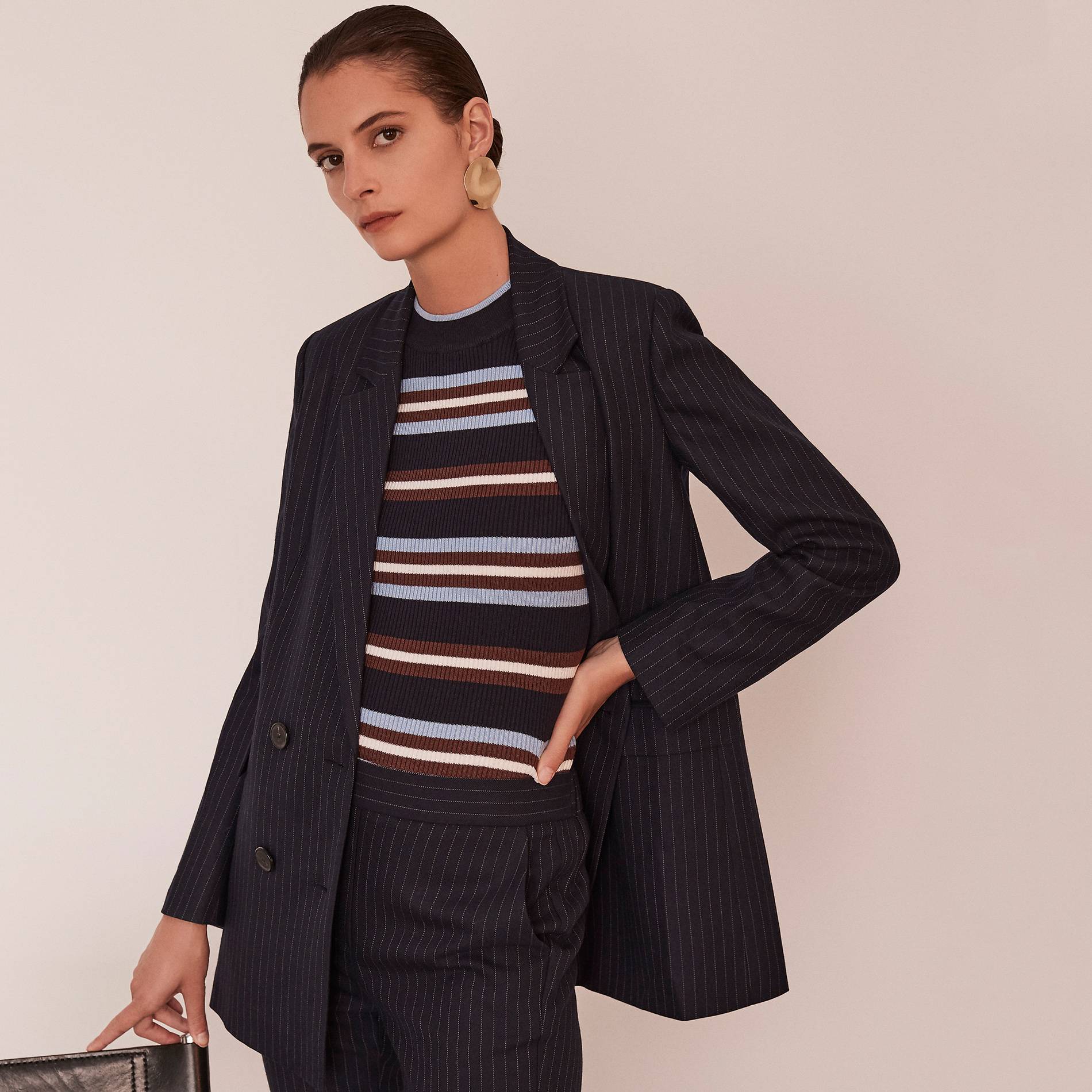 Veste tailleur rayée, Bleu marine, large image number 0