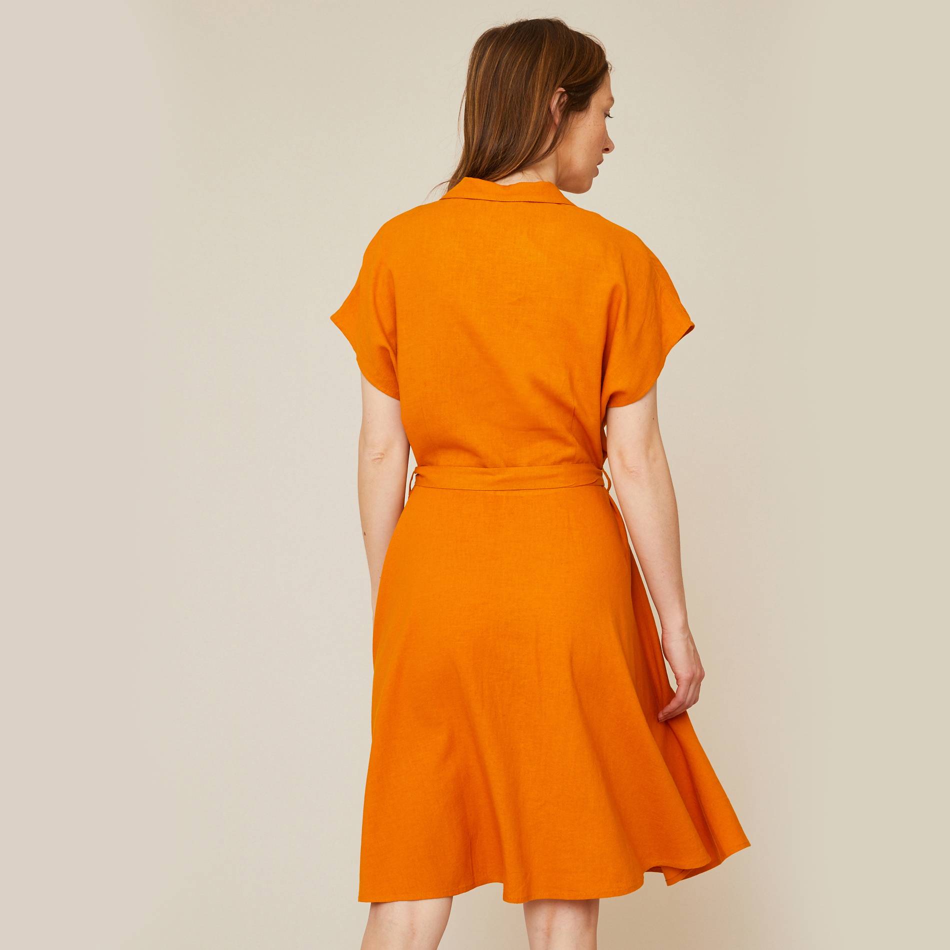 Robe chemise boutonnée en lin viscose, Orange, large image number 1.0