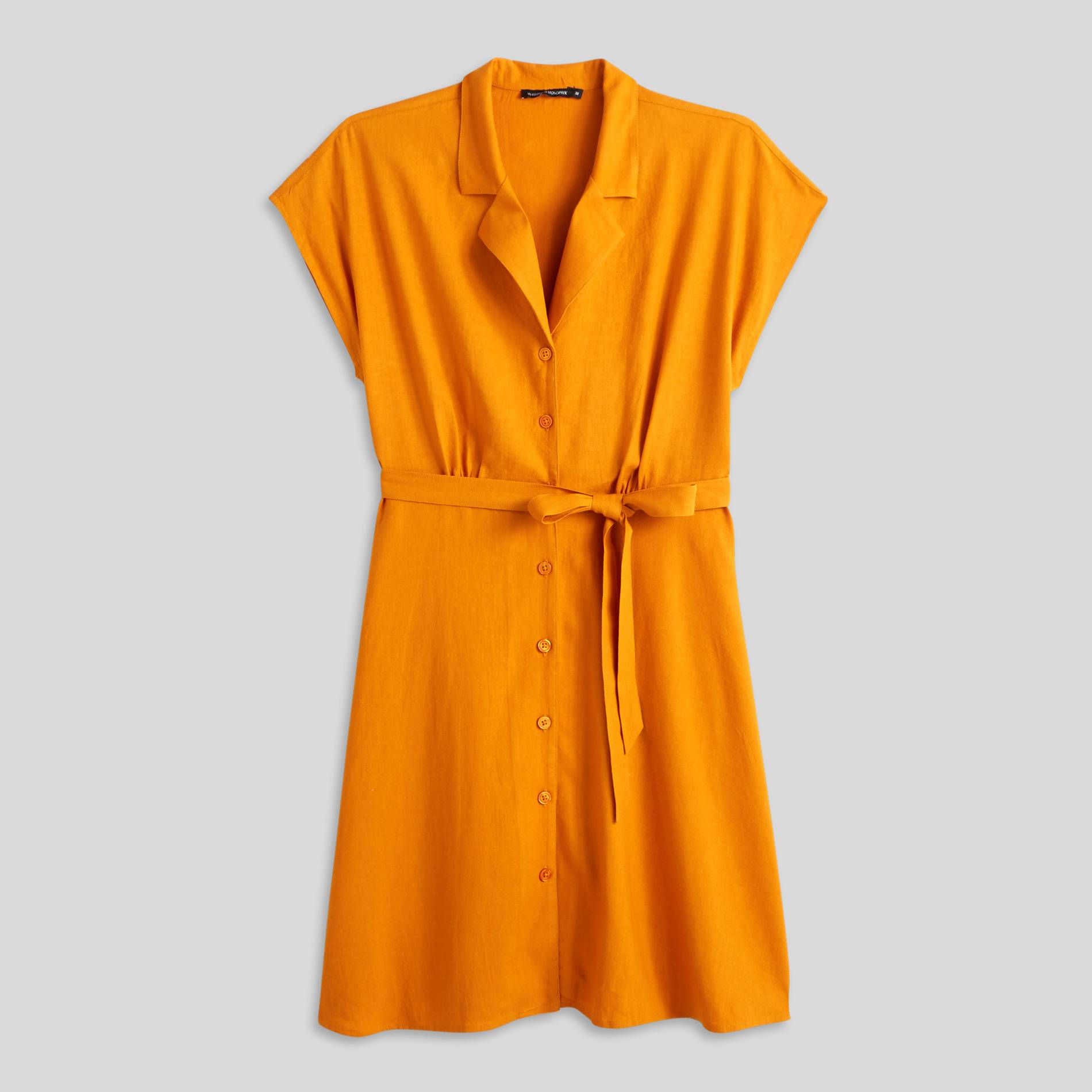 Robe chemise boutonnée en lin viscose, Orange, large image number 2