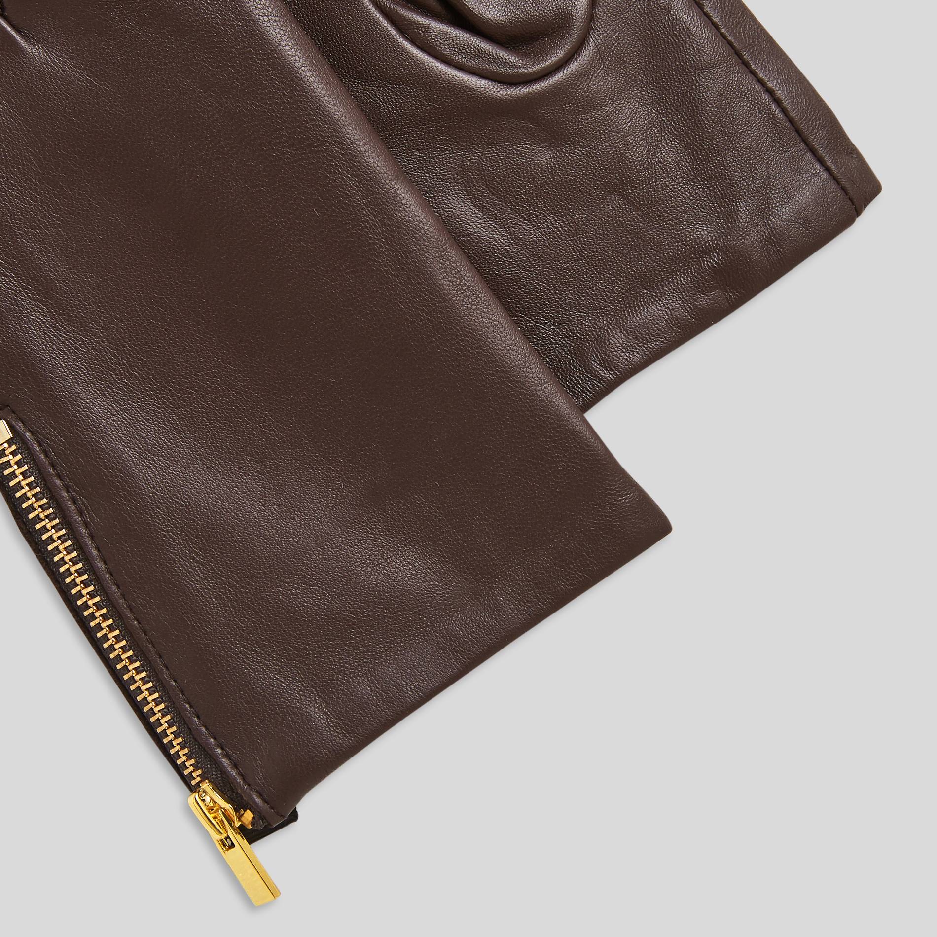 Gants en cuir uni zip constraté, Chocolat, large image number 1