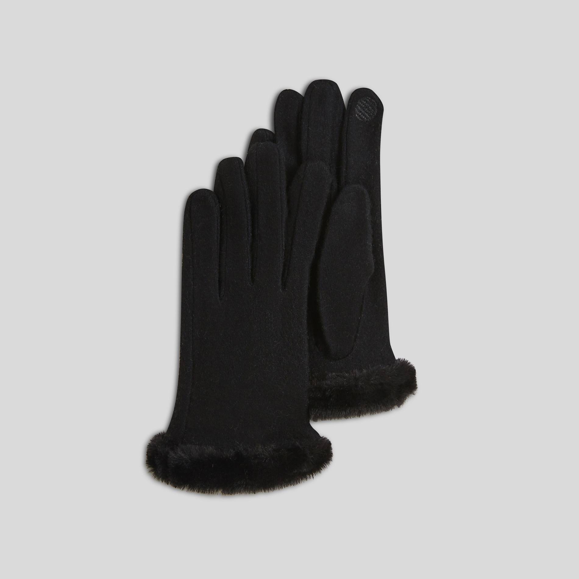 Gants tactiles avec poignet en fausse fourrure, Noir, large image number 0.0