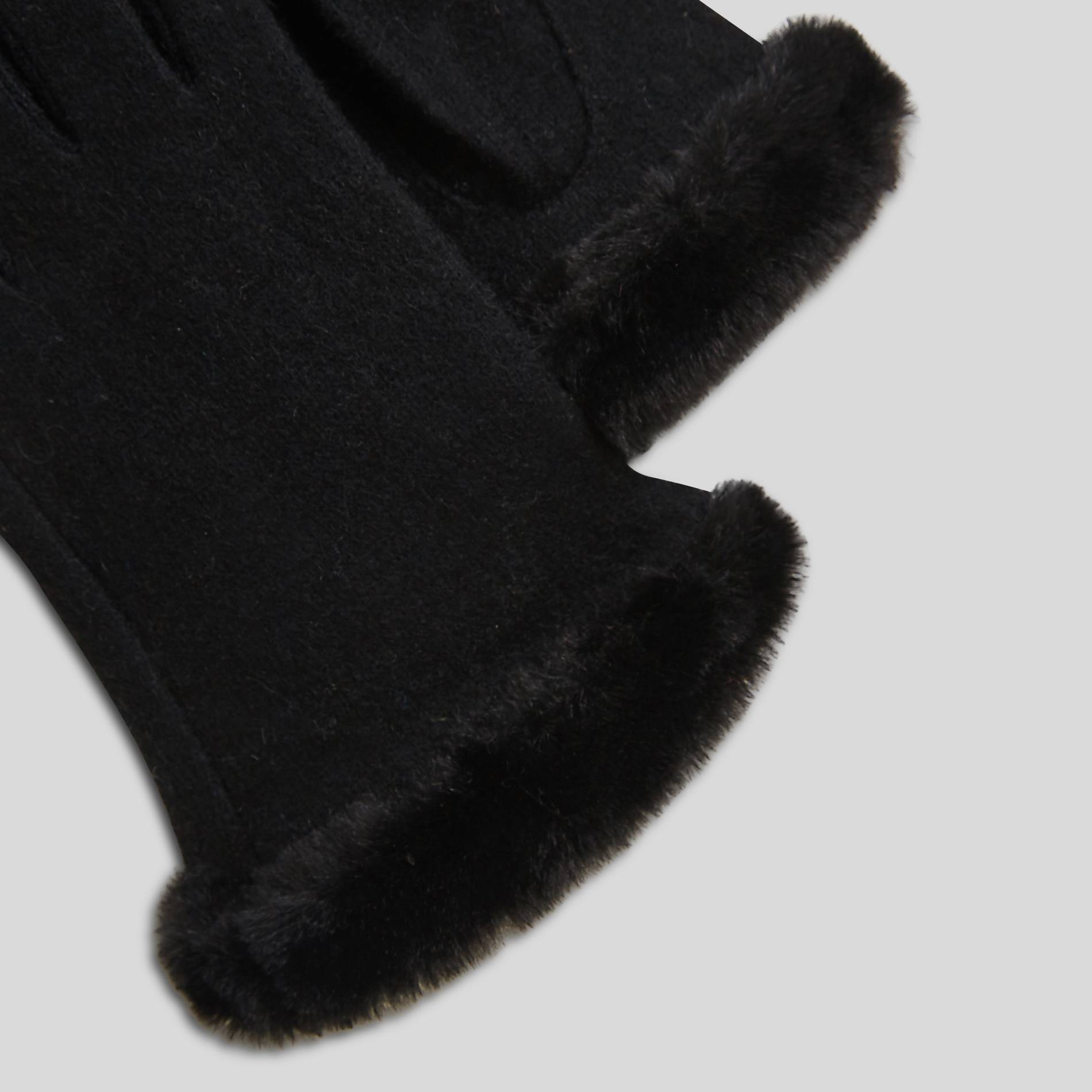 Gants tactiles avec poignet en fausse fourrure, Noir, large image number 1.0