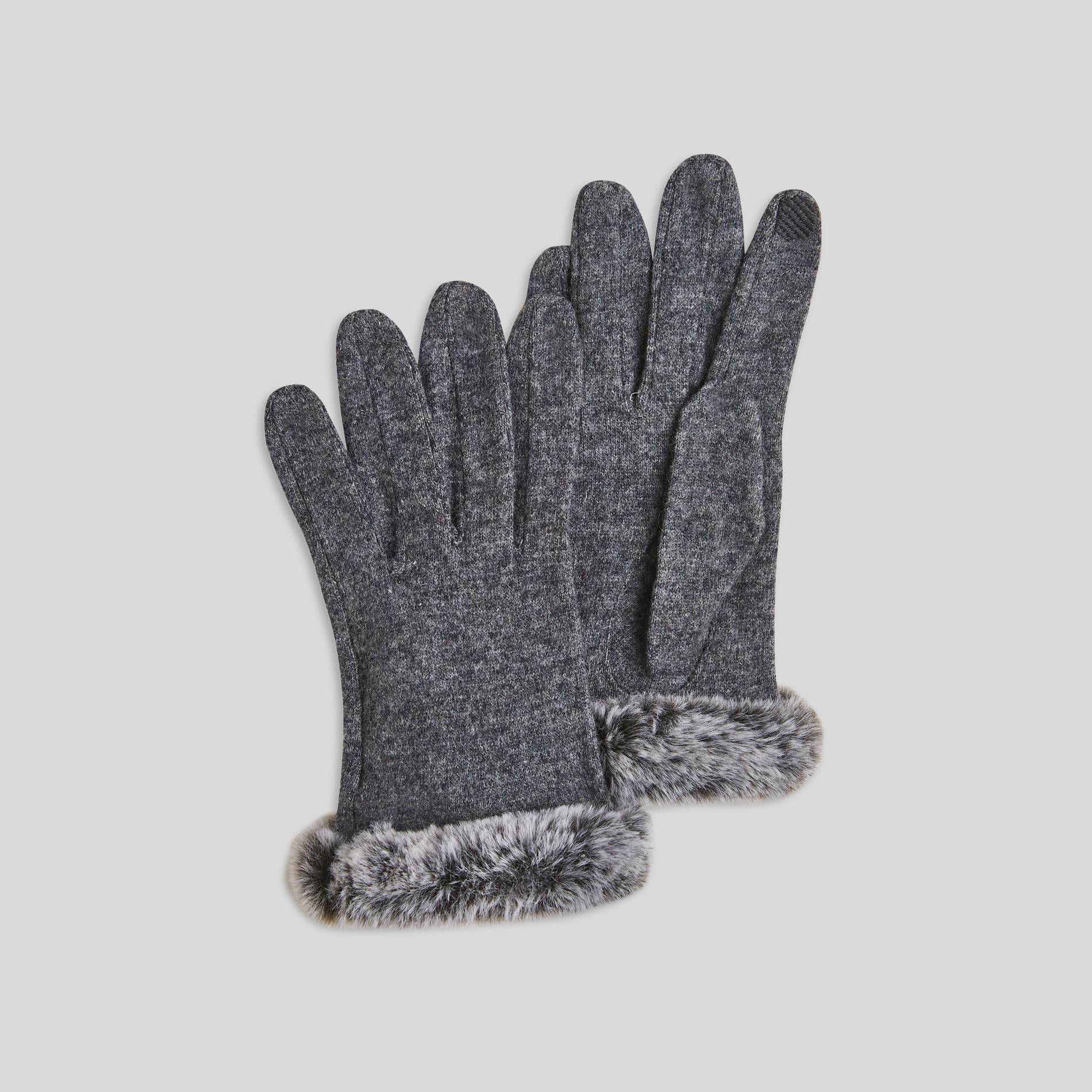 Gants tactiles avec poignet en fausse fourrure, Gris foncé, large image number 0