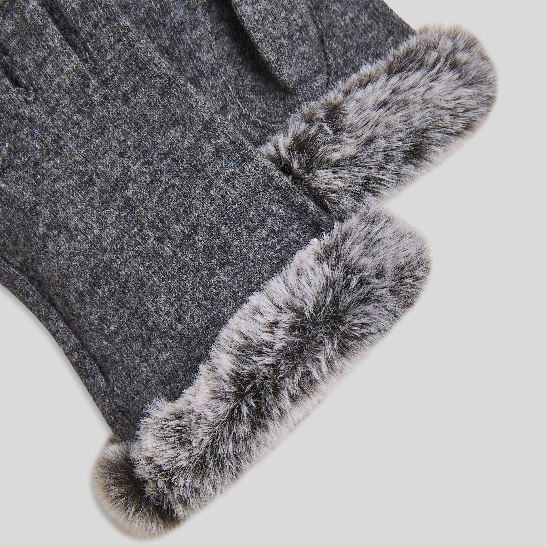 Gants tactiles avec poignet en fausse fourrure, Gris foncé, large image number 1
