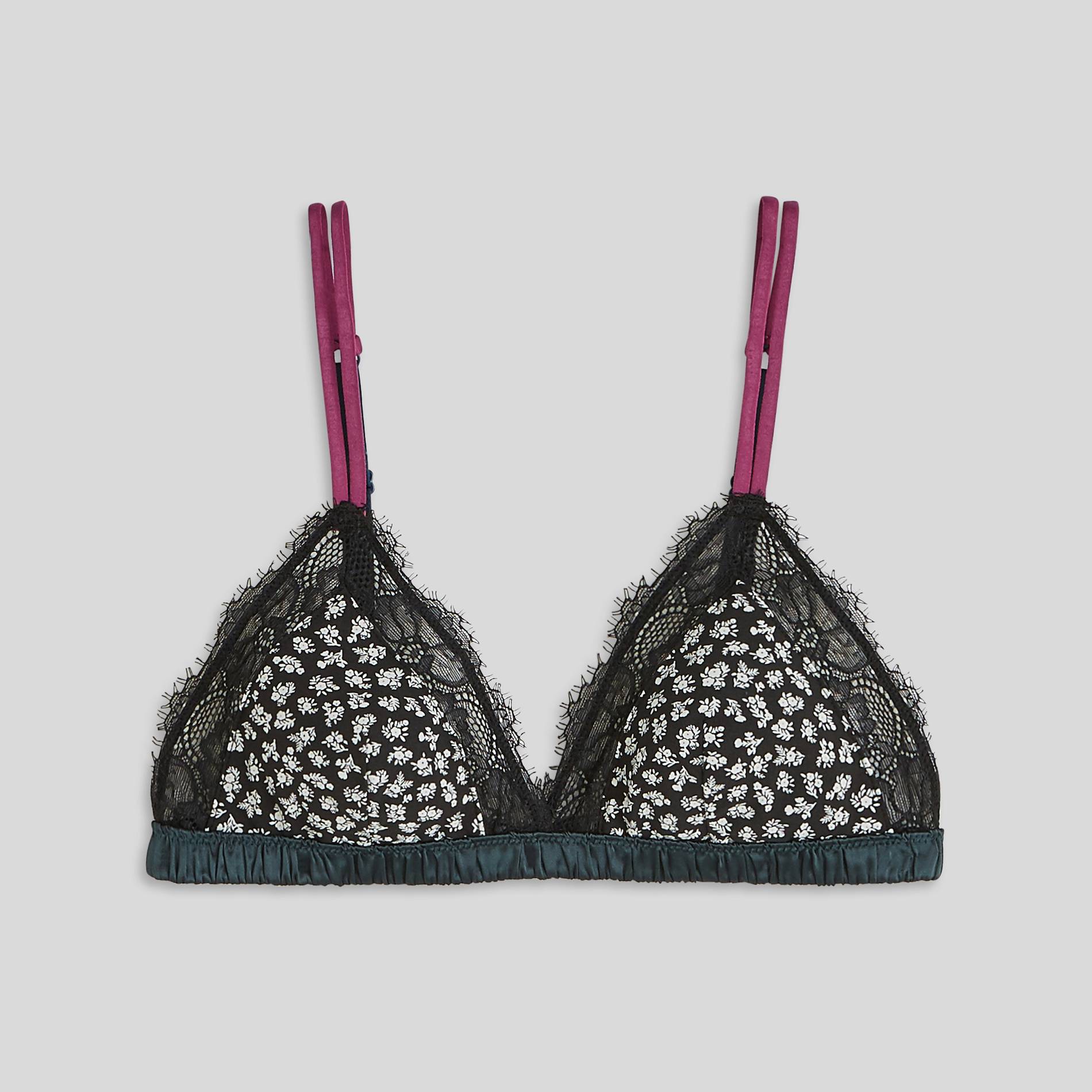 Soutien-gorge triangle imprimé, Noir, large image number 2