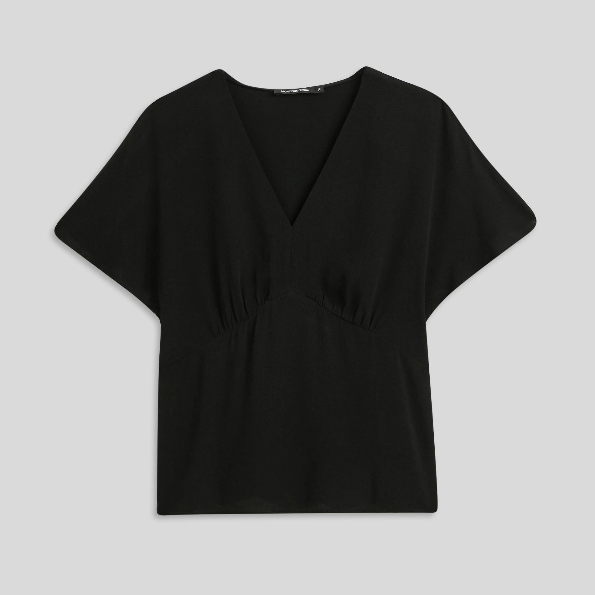 Top fluide manches courtes uni, Noir, large image number 2