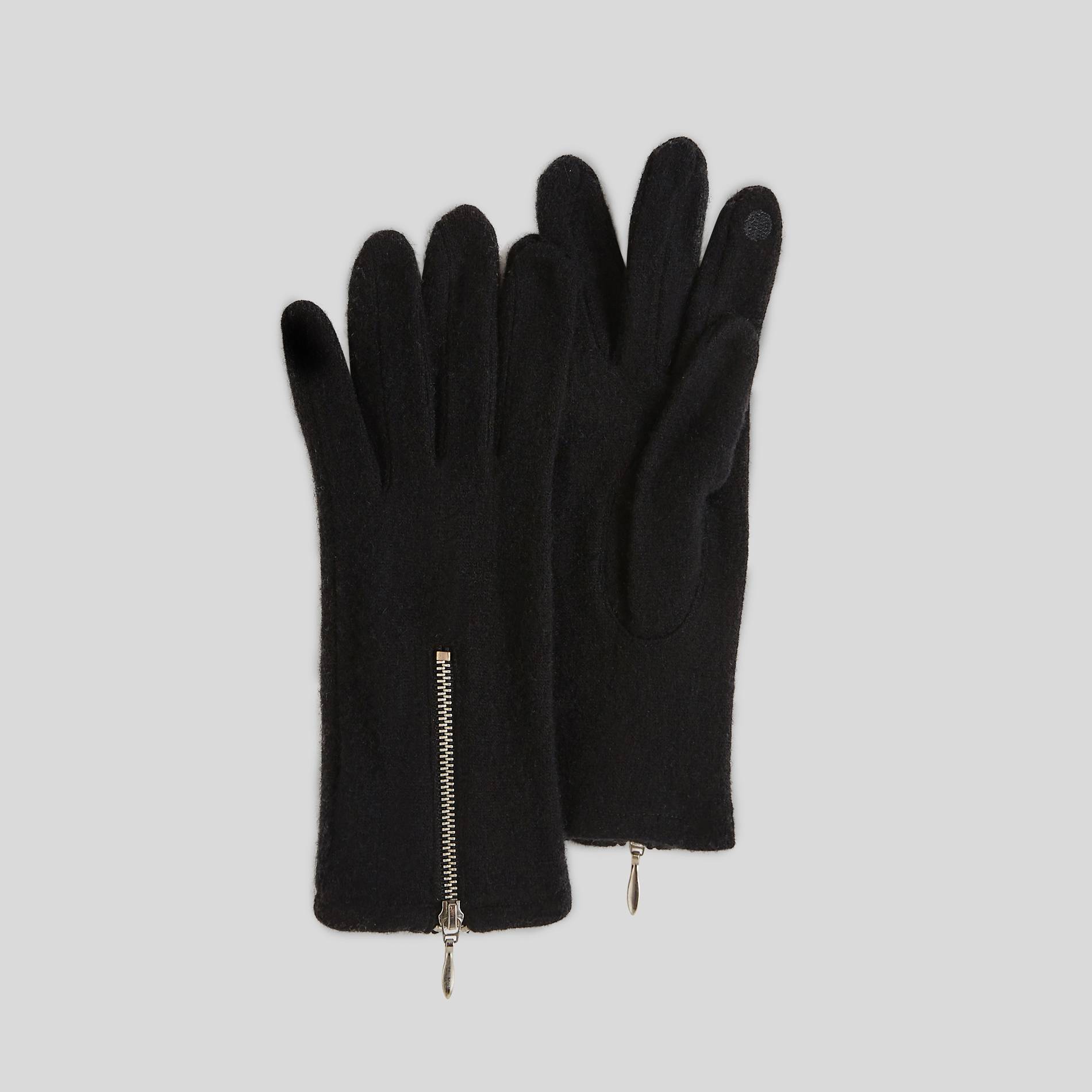 Gants en laine détail zip, Noir, large image number 0