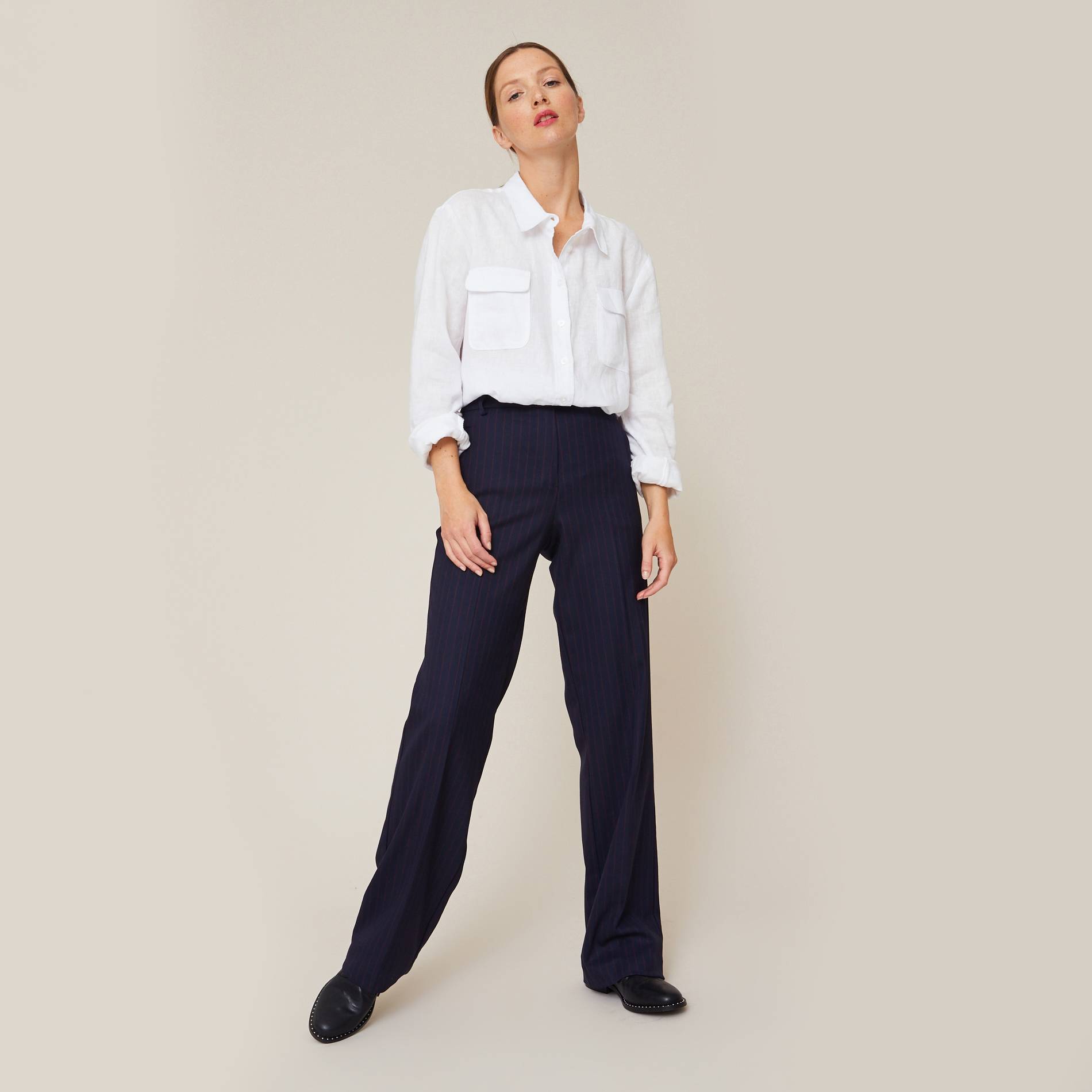 Pantalon large rayé, Bleu marine, large image number 0.0