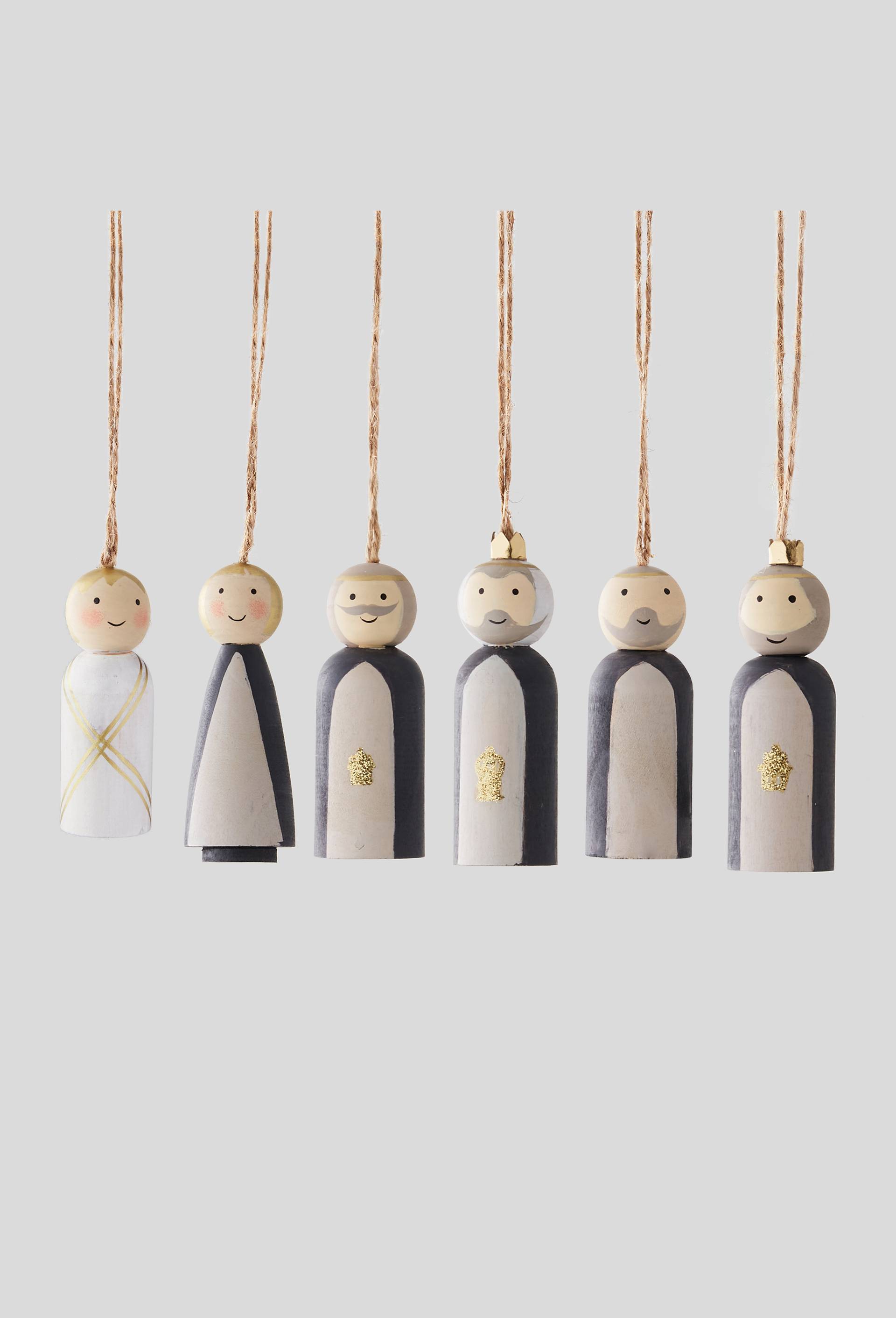 6 santons en bois, à suspendre, Blanc, large image number 0