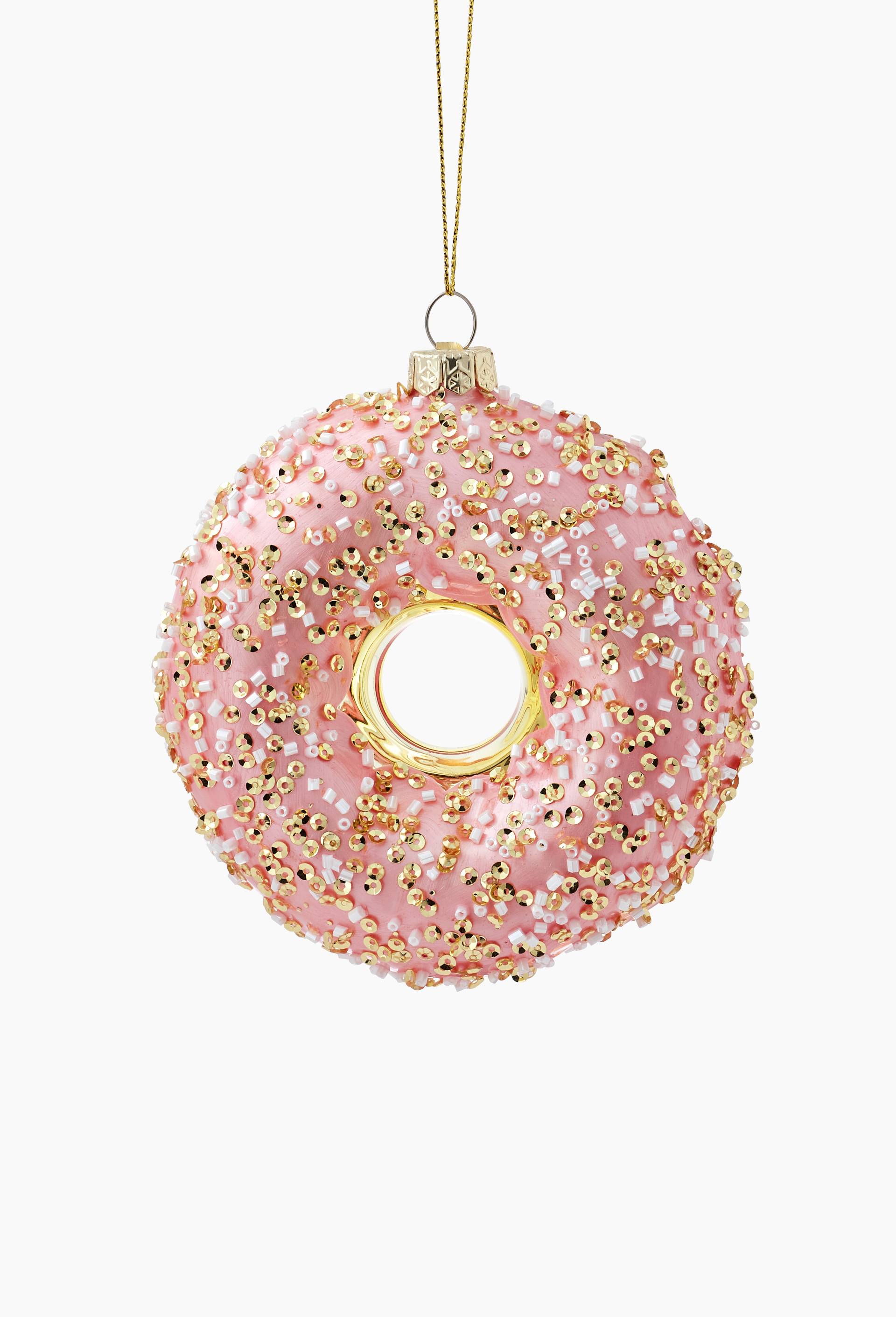 Ornement donut, 11cm, en verre, Rose clair, large image number 0