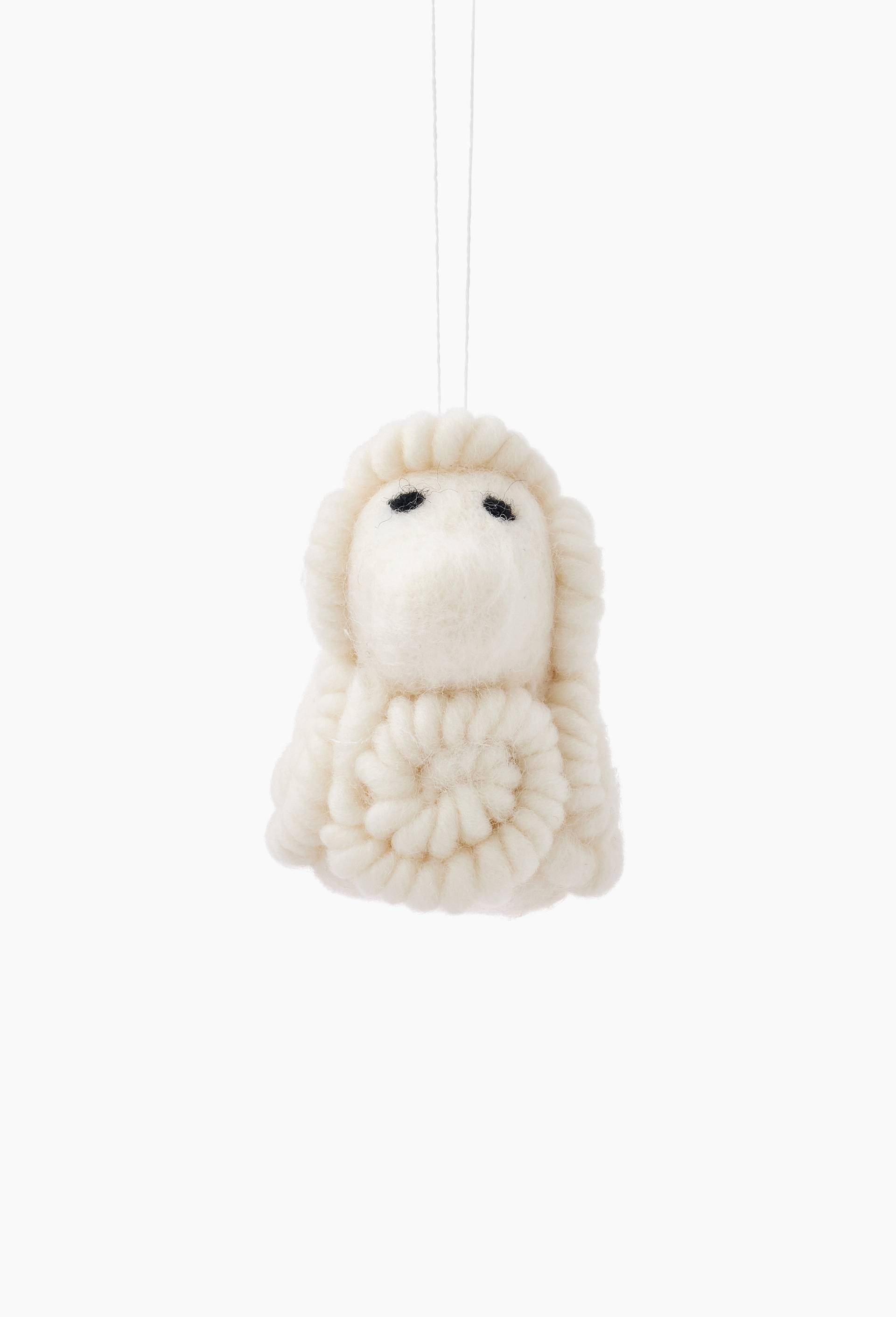 Ornement mouton, 10cm, en laine, Blanc, large image number 1