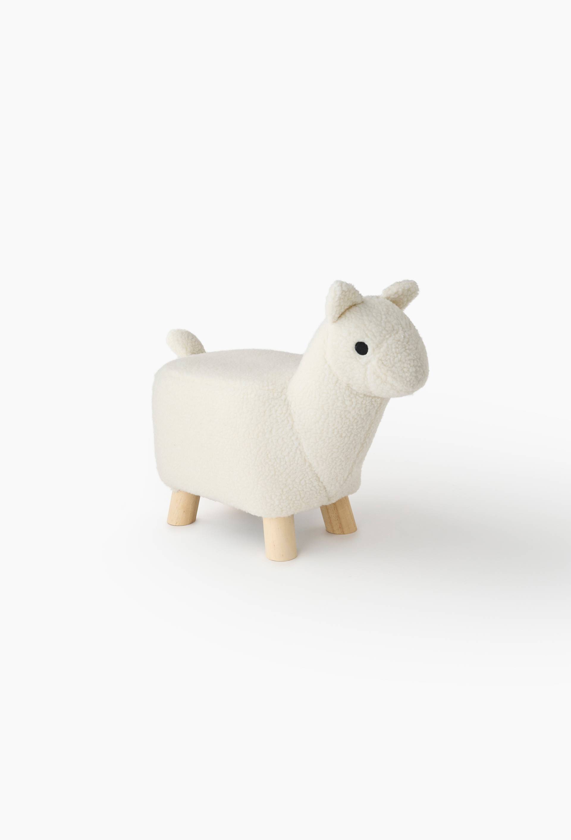 Tabouret lama, 53x23x42cm, en polyester et bois, Ecru, large image number 1