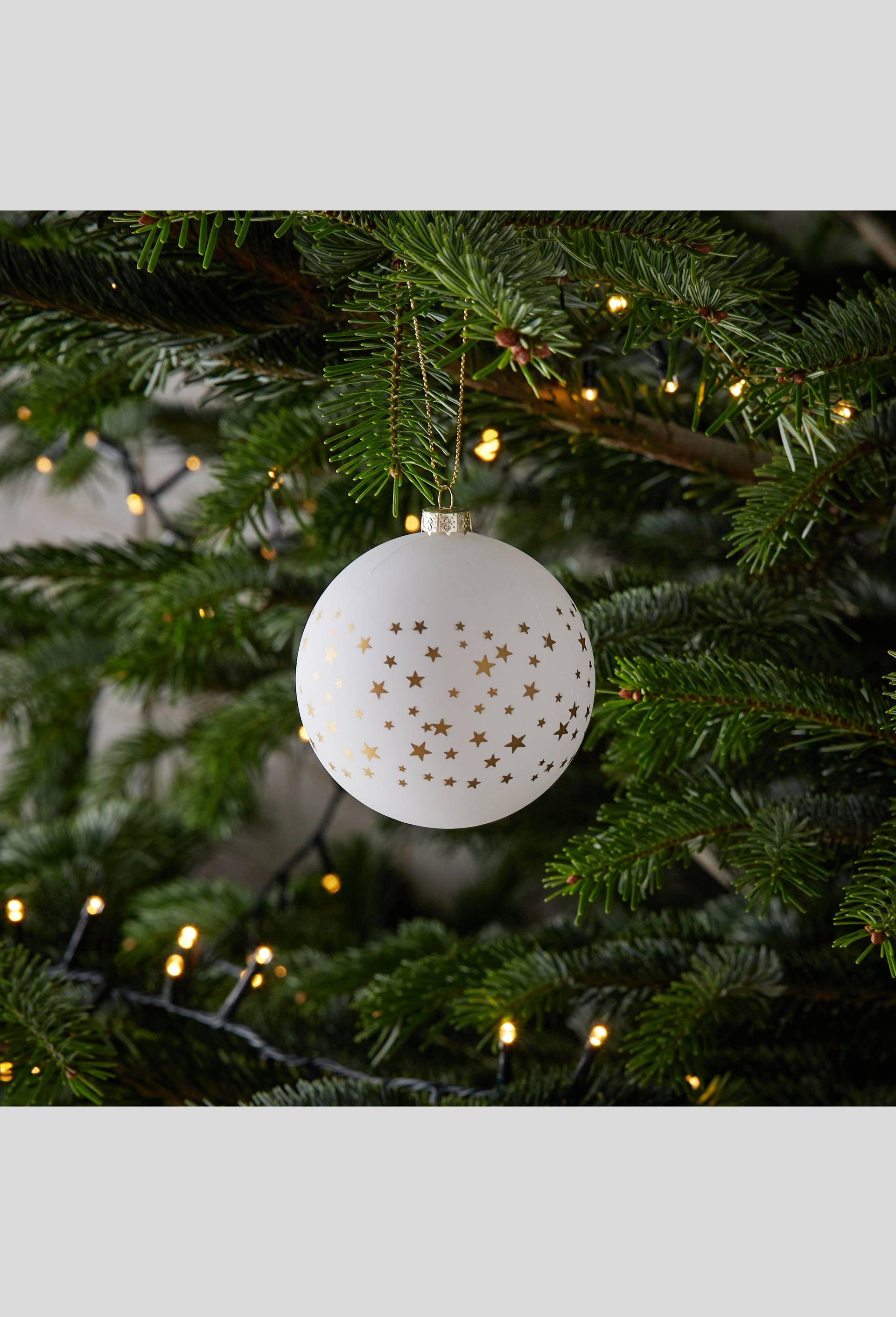 Boule de Noël, étoiles dorées, Blanc, large image number 1