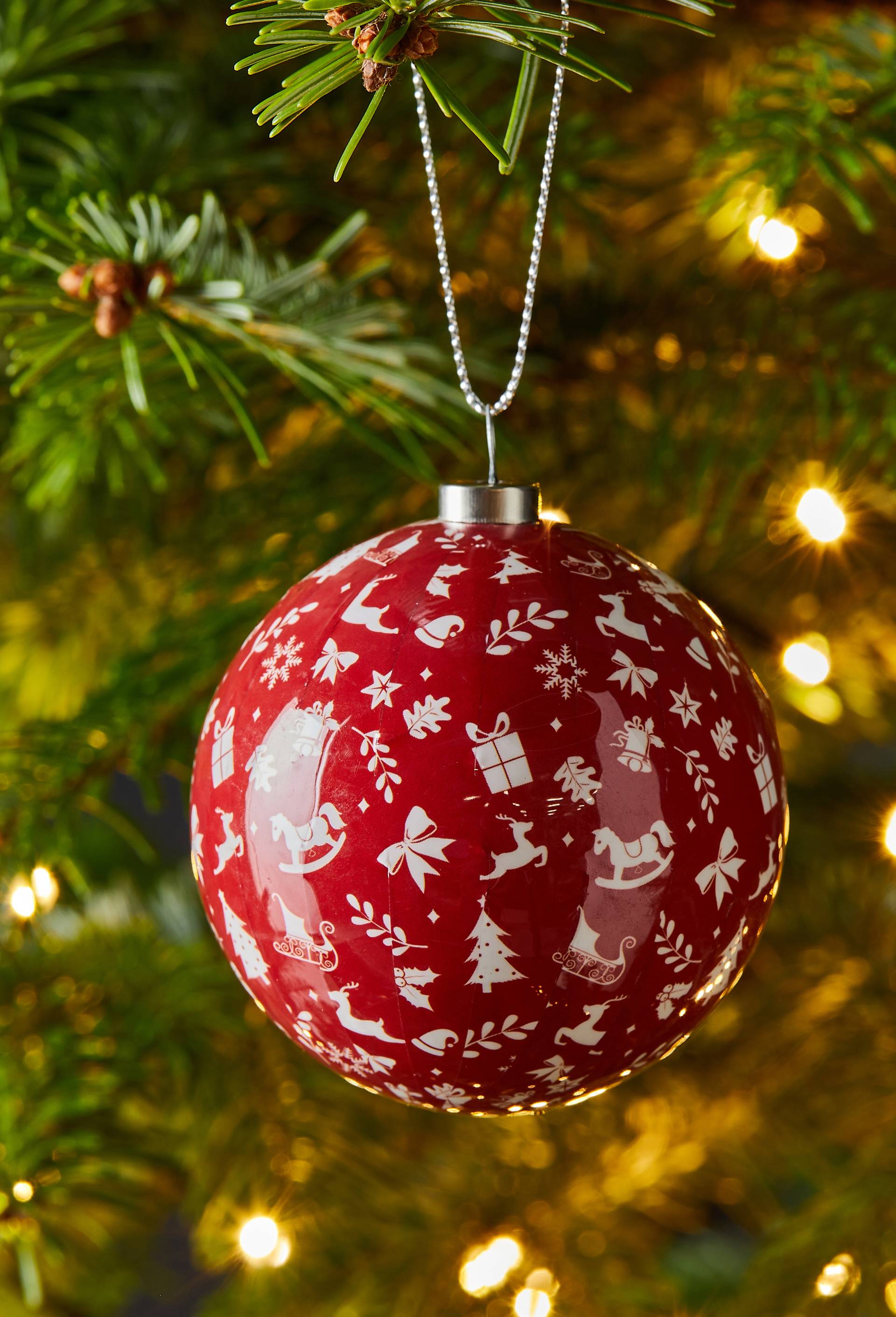 Boule d&eacute;cors de No&euml;l, 7cm, en papier, Rouge, large image number 1
