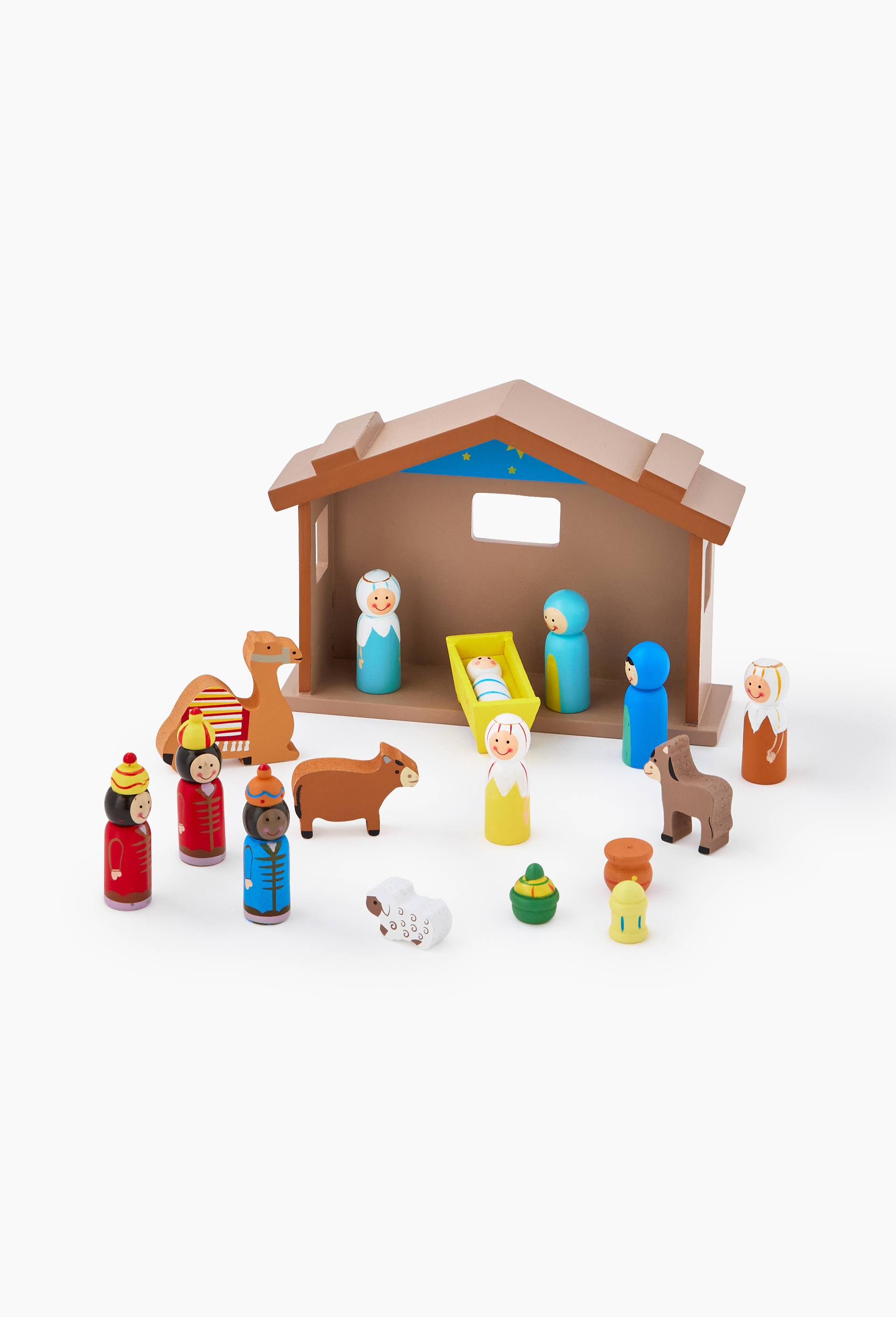 Cr&egrave;che santon, 18x4x13cm, en bois, Multicolore, large image number 0.0