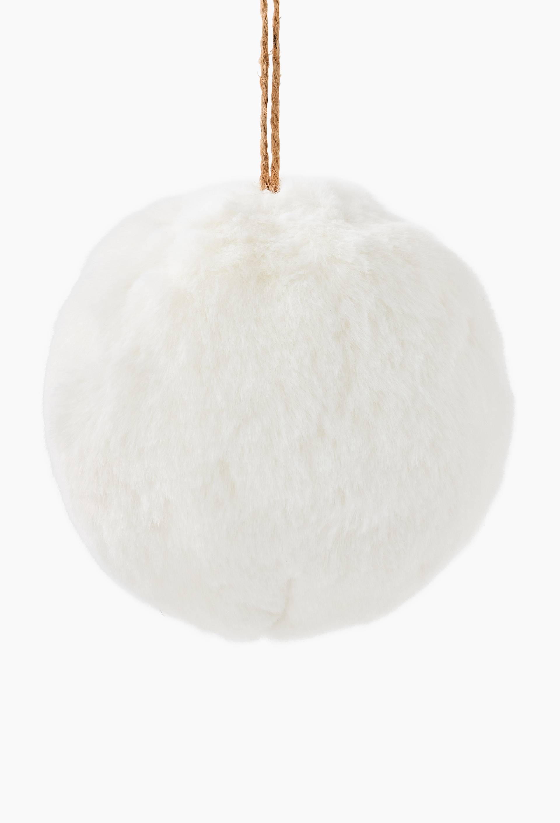 Boule effet fausse fourrure blanche, 10cm, en tissu, Blanc, large image number 0