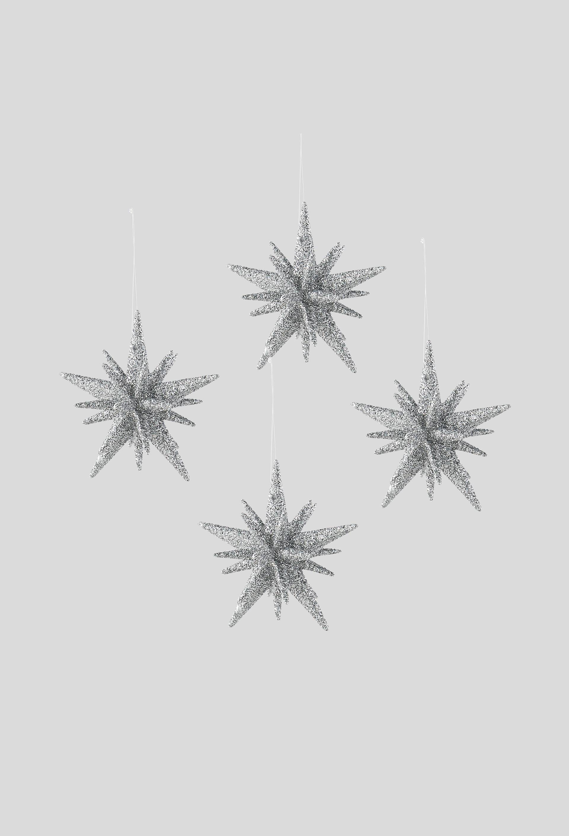 Boite de 4 minis ornement étoiles, Argent, large image number 0.0
