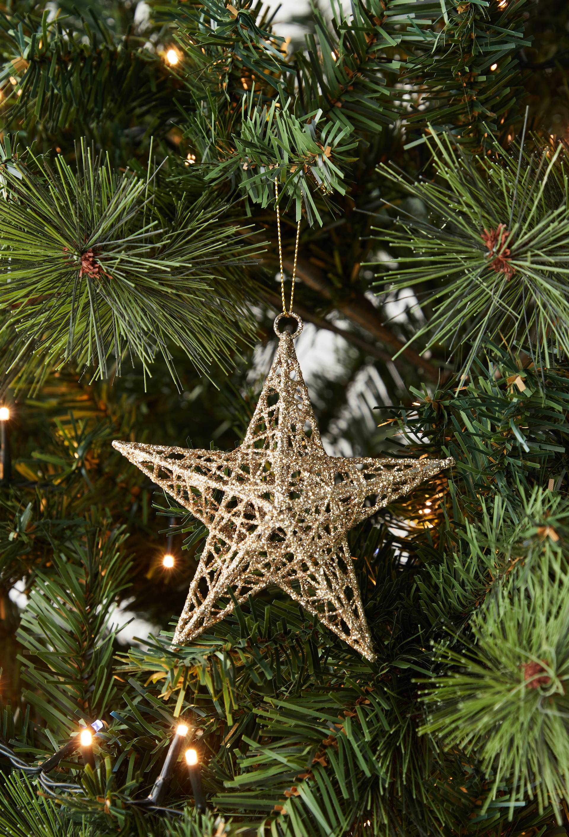 Ornement étoile métal filaire fin avec paillettes, Or, large image number 1