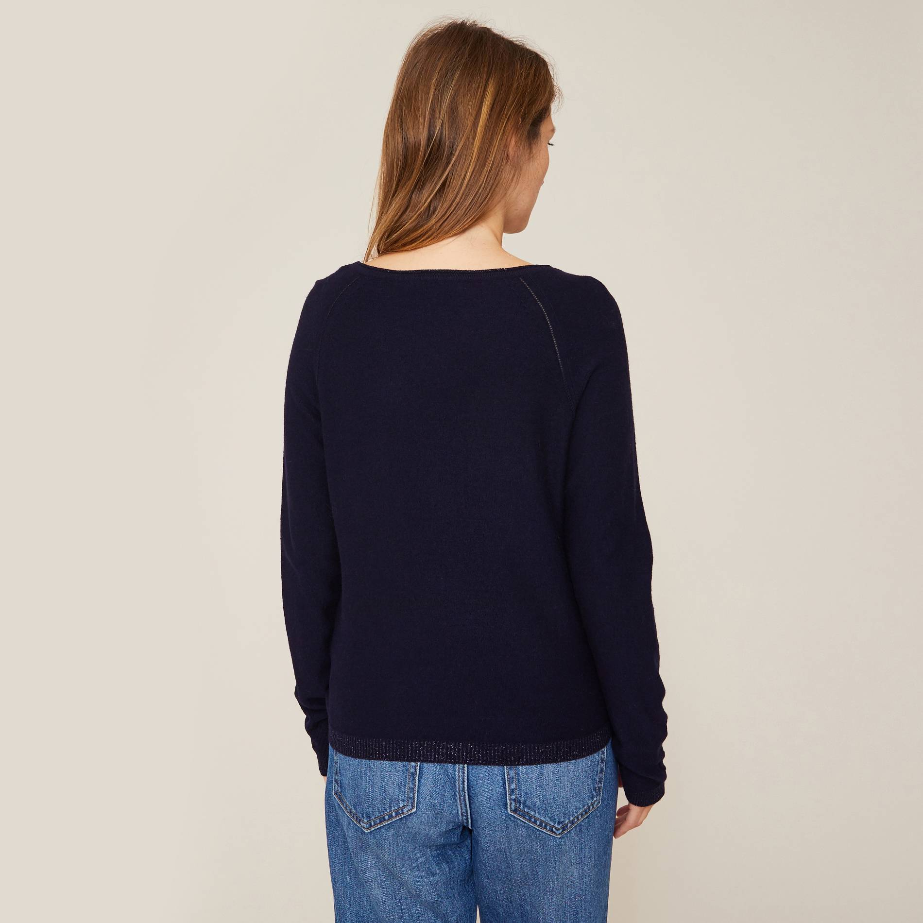 Pull contenant de la laine avec fils brillants, Bleu marine, large image number 1.0