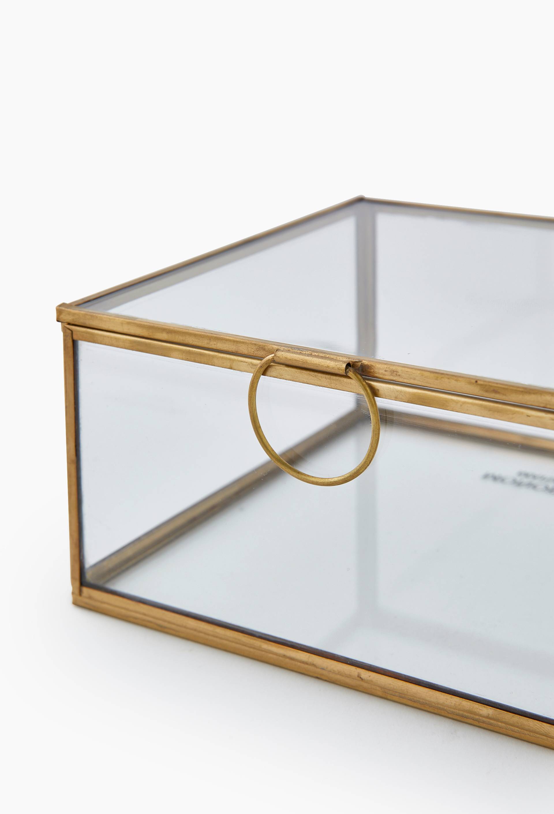Boite carr&eacute;e, 16xH8cm, verre et m&eacute;tal, Or, large image number 1